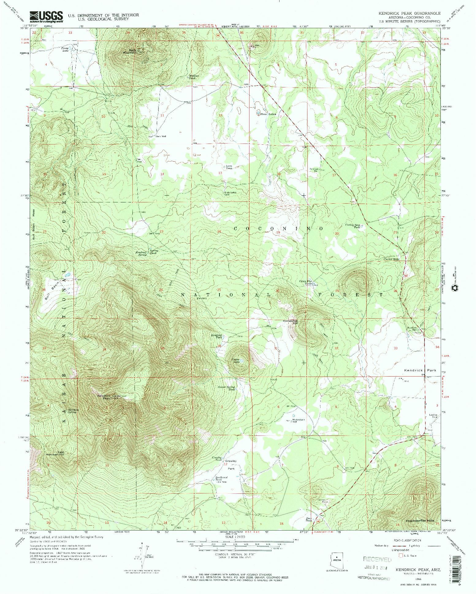 USGS 1:24000-SCALE QUADRANGLE FOR KENDRICK PEAK, AZ 1966