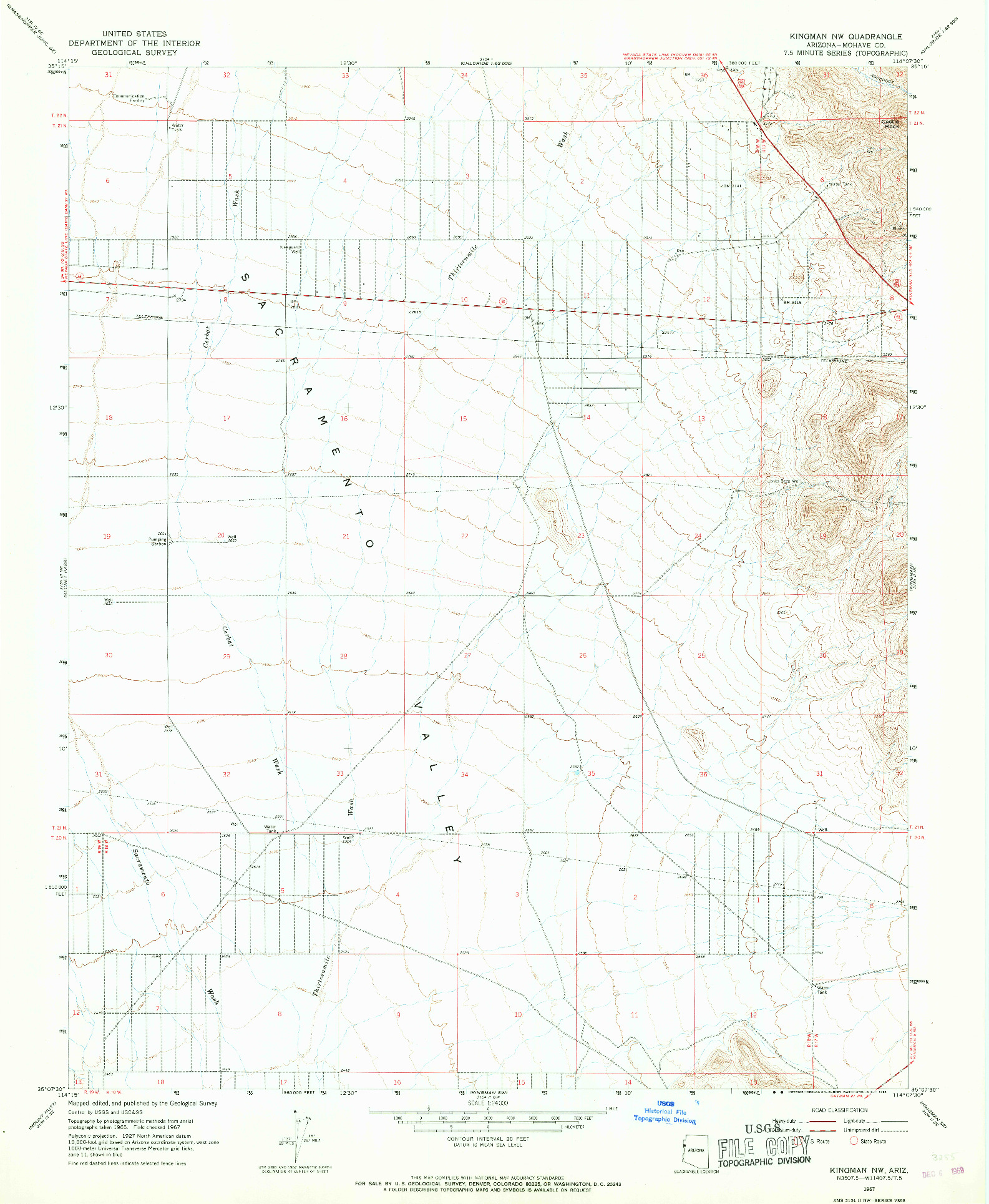 USGS 1:24000-SCALE QUADRANGLE FOR KINGMAN NW, AZ 1967