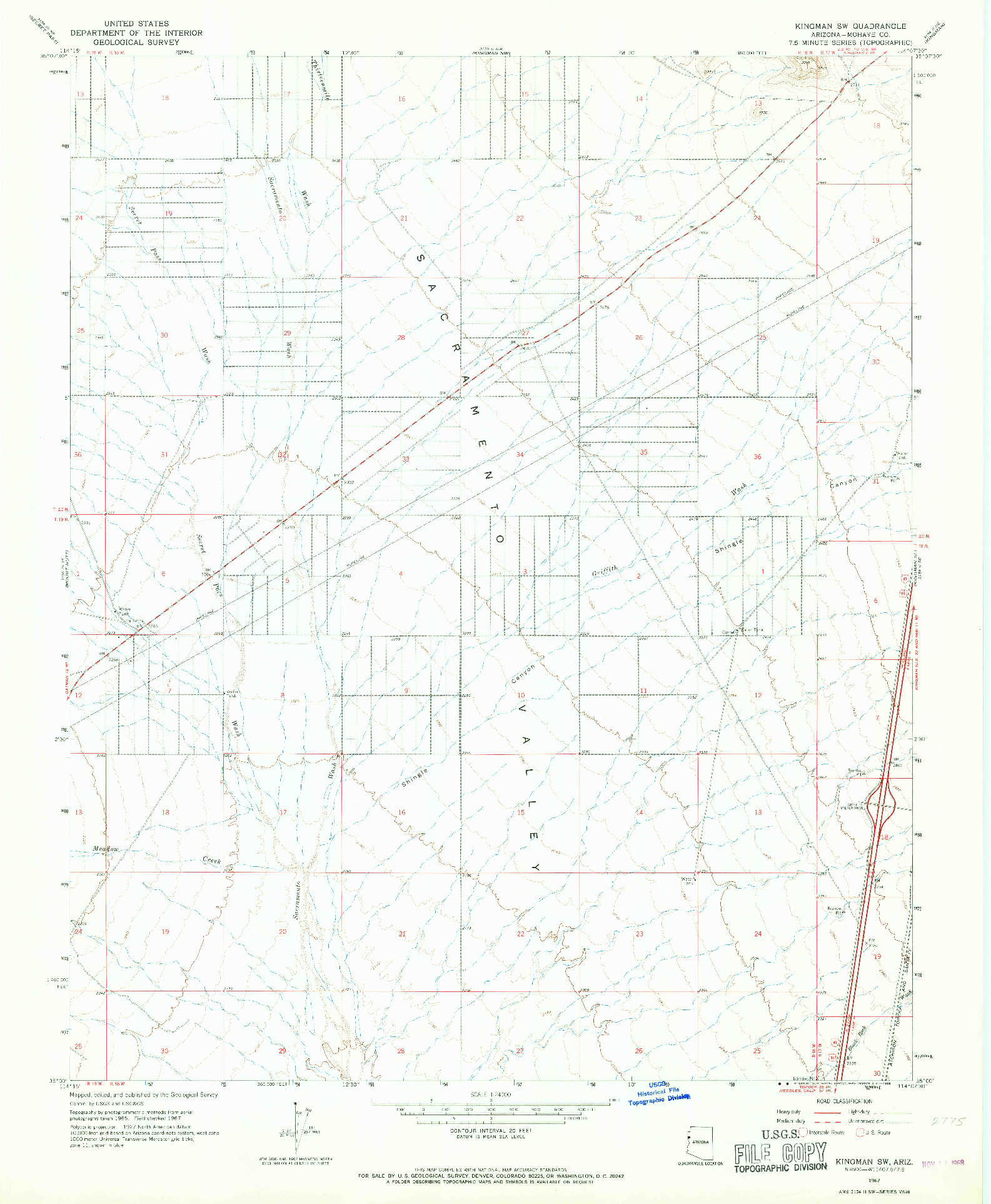 USGS 1:24000-SCALE QUADRANGLE FOR KINGMAN SW, AZ 1967