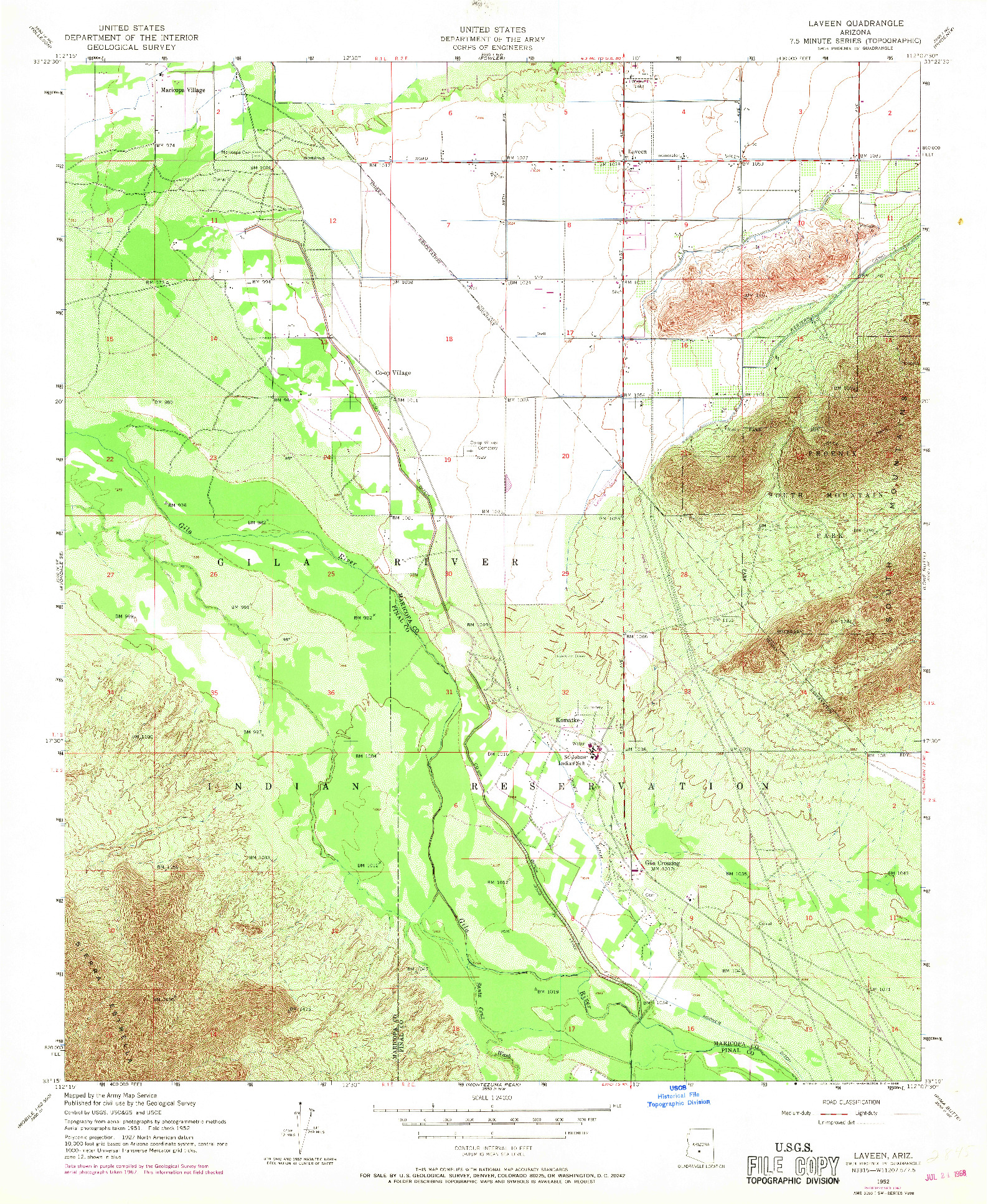 USGS 1:24000-SCALE QUADRANGLE FOR LAVEEN, AZ 1952