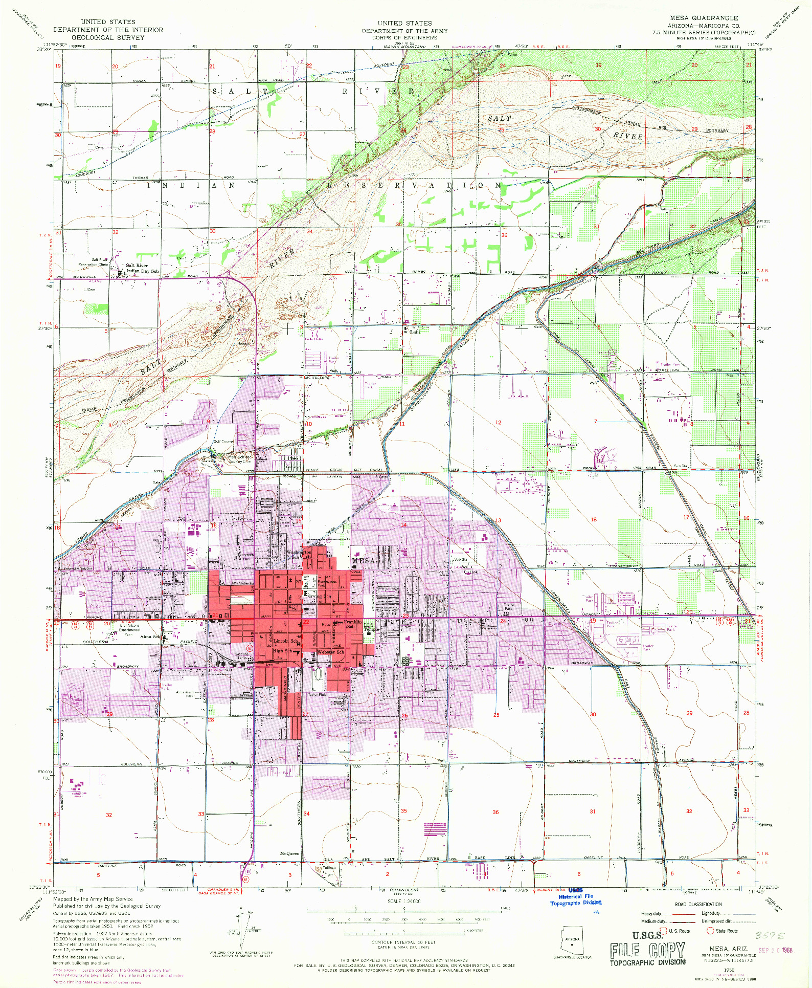 USGS 1:24000-SCALE QUADRANGLE FOR MESA, AZ 1952