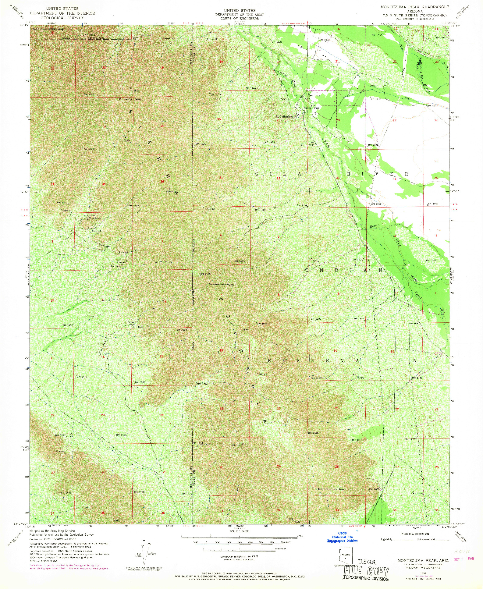 USGS 1:24000-SCALE QUADRANGLE FOR MONTEZUMA PEAK, AZ 1952