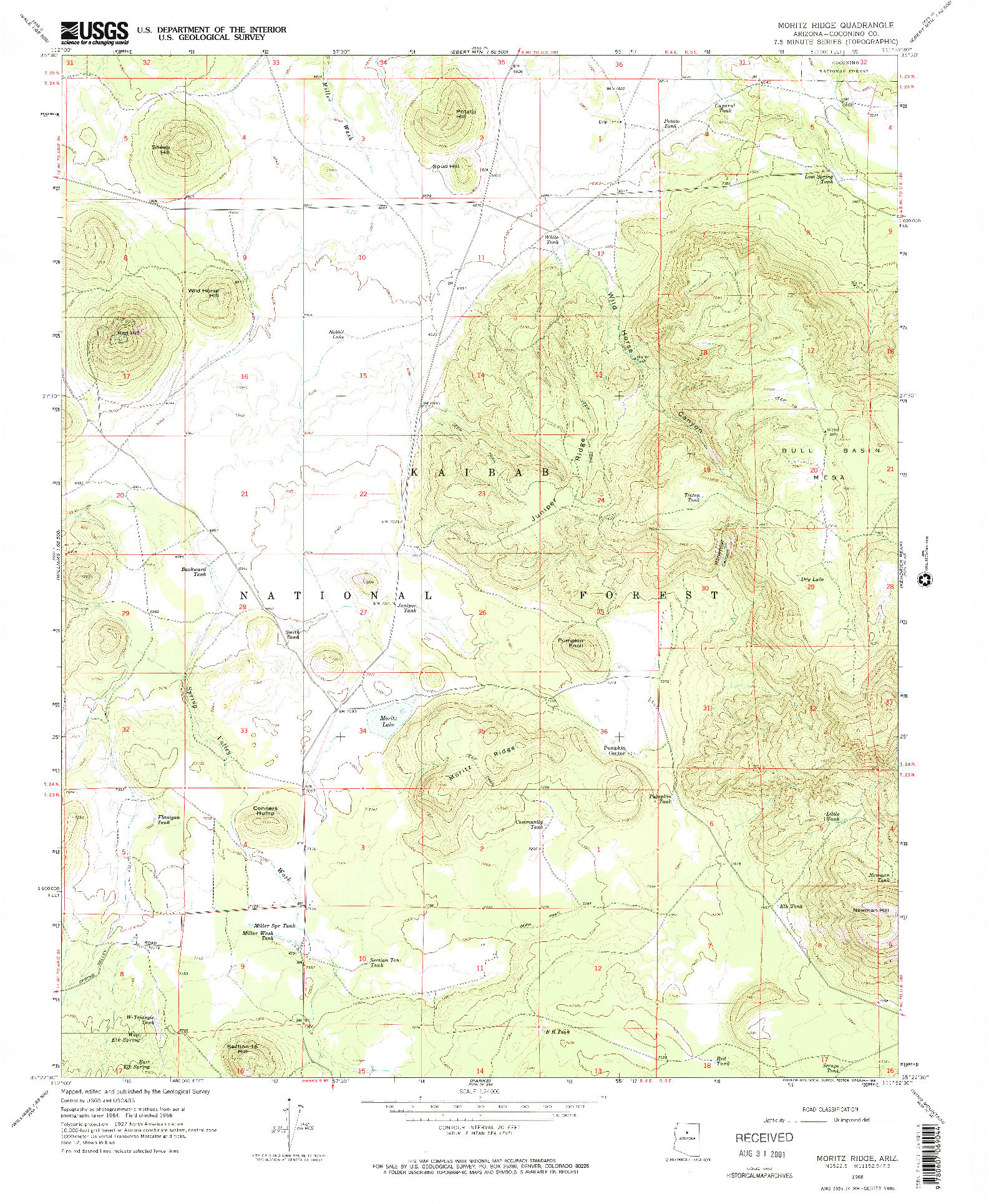 USGS 1:24000-SCALE QUADRANGLE FOR MORITZ RIDGE, AZ 1966