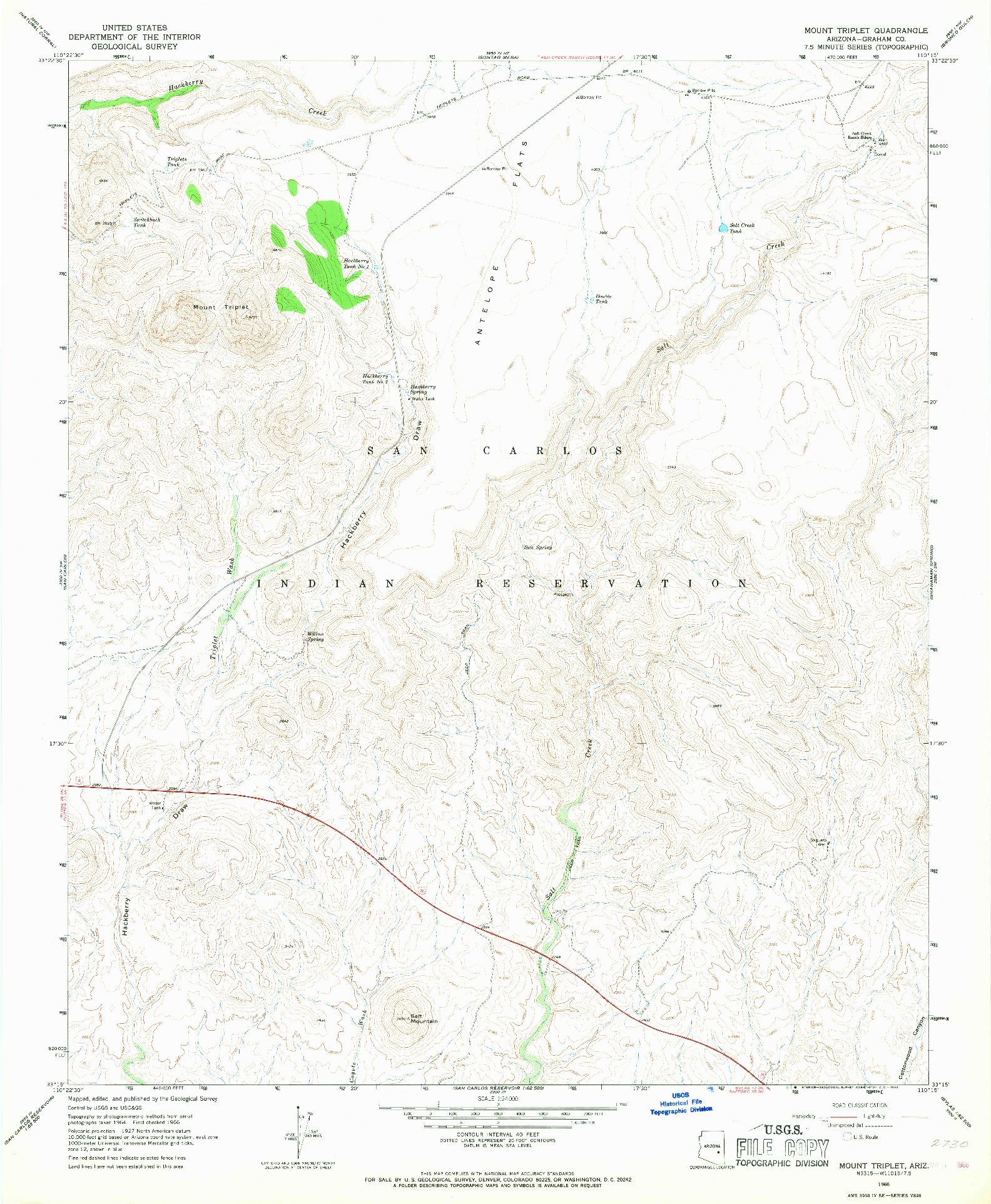 USGS 1:24000-SCALE QUADRANGLE FOR MOUNT TRIPLET, AZ 1966