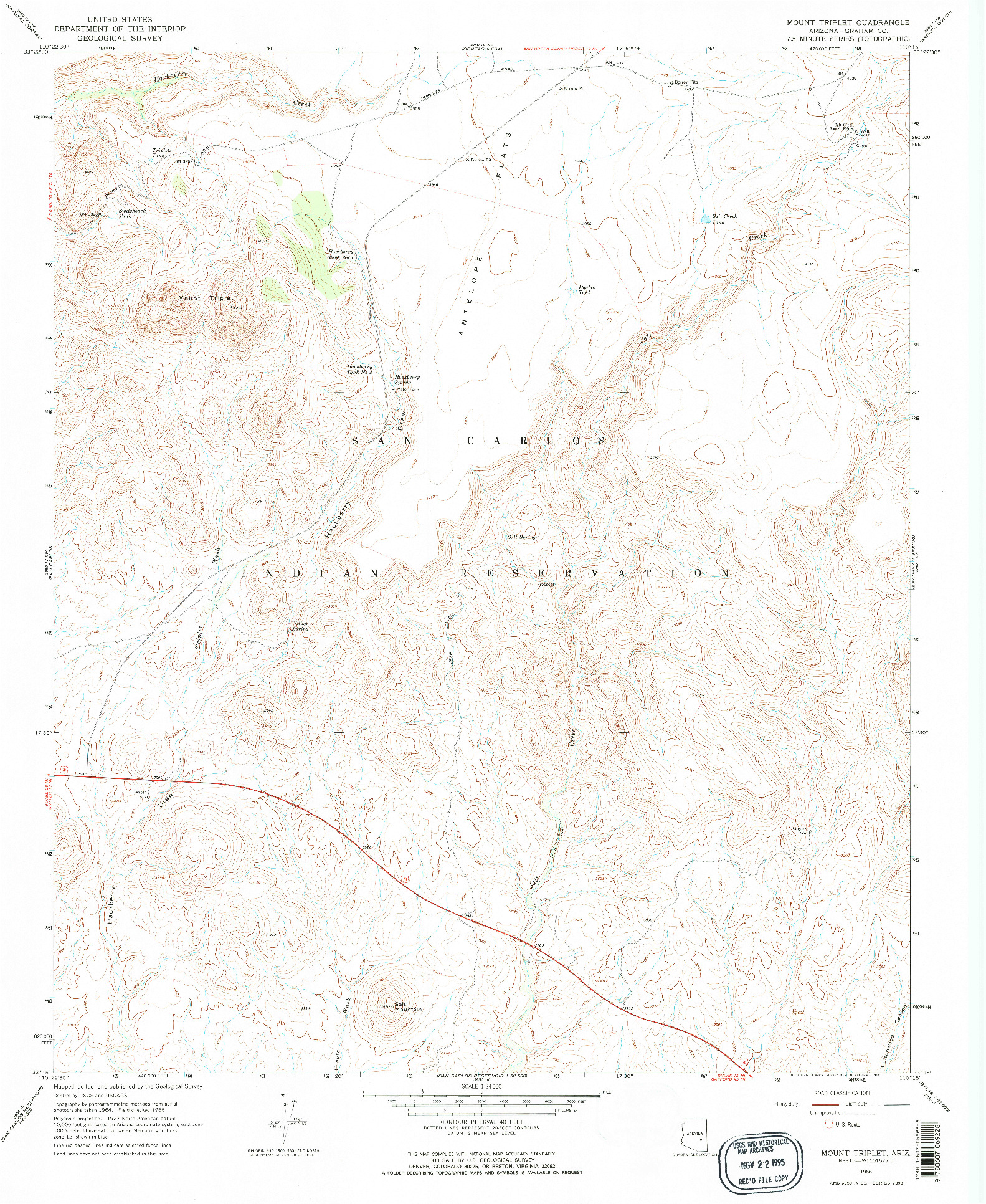 USGS 1:24000-SCALE QUADRANGLE FOR MOUNT TRIPLET, AZ 1966