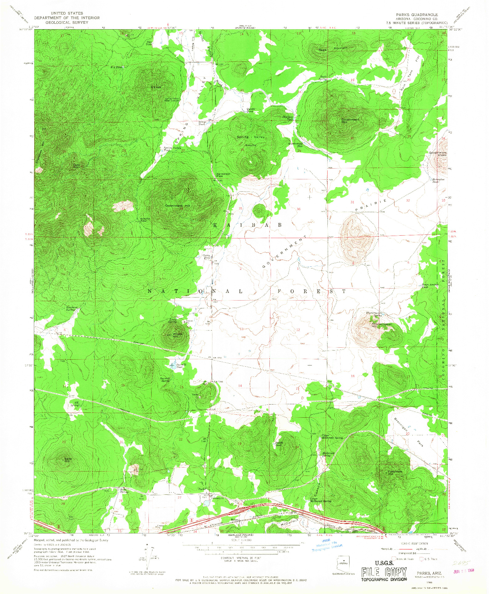 USGS 1:24000-SCALE QUADRANGLE FOR PARKS, AZ 1966