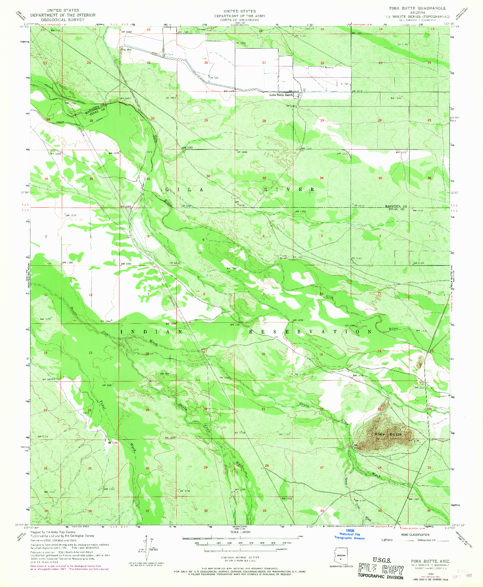 USGS 1:24000-SCALE QUADRANGLE FOR PIMA BUTTE, AZ 1952