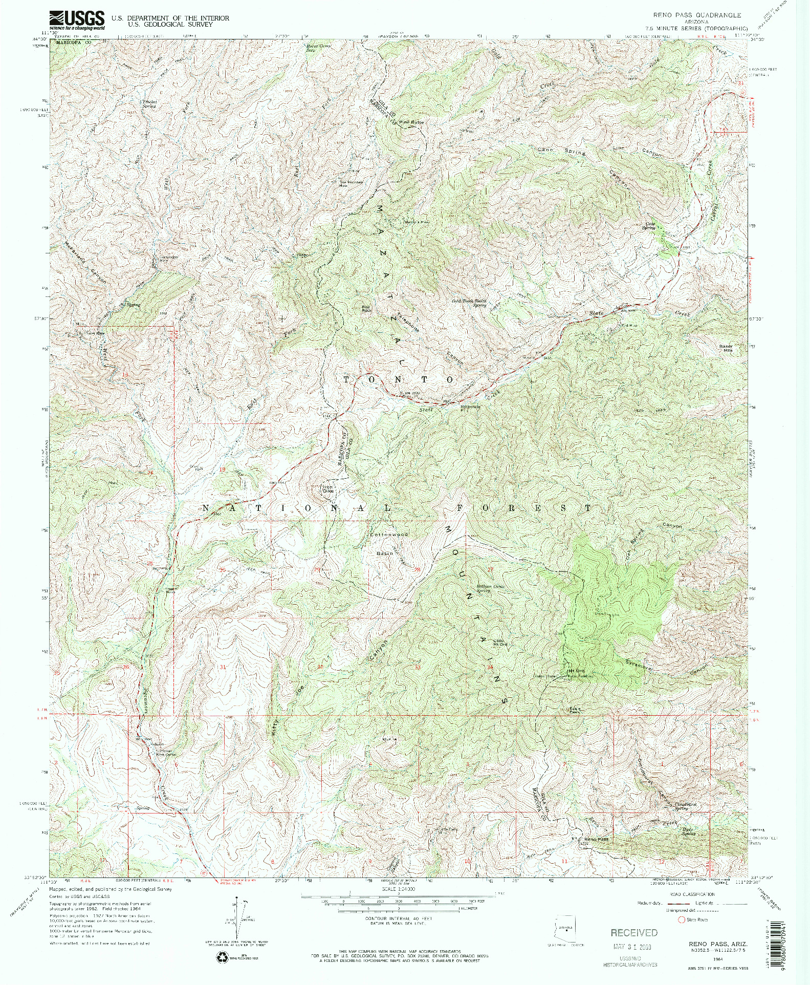 USGS 1:24000-SCALE QUADRANGLE FOR RENO PASS, AZ 1964