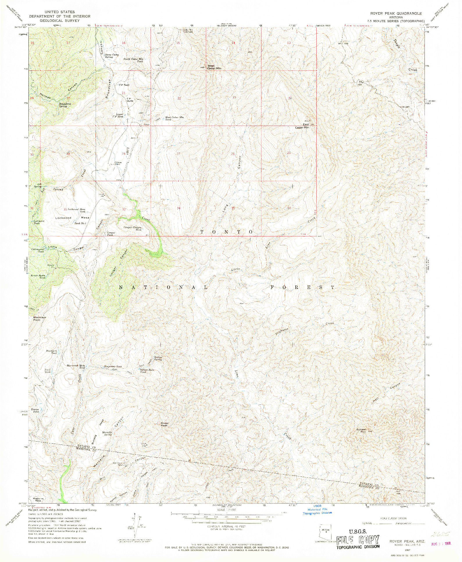 USGS 1:24000-SCALE QUADRANGLE FOR ROVER PEAK, AZ 1967