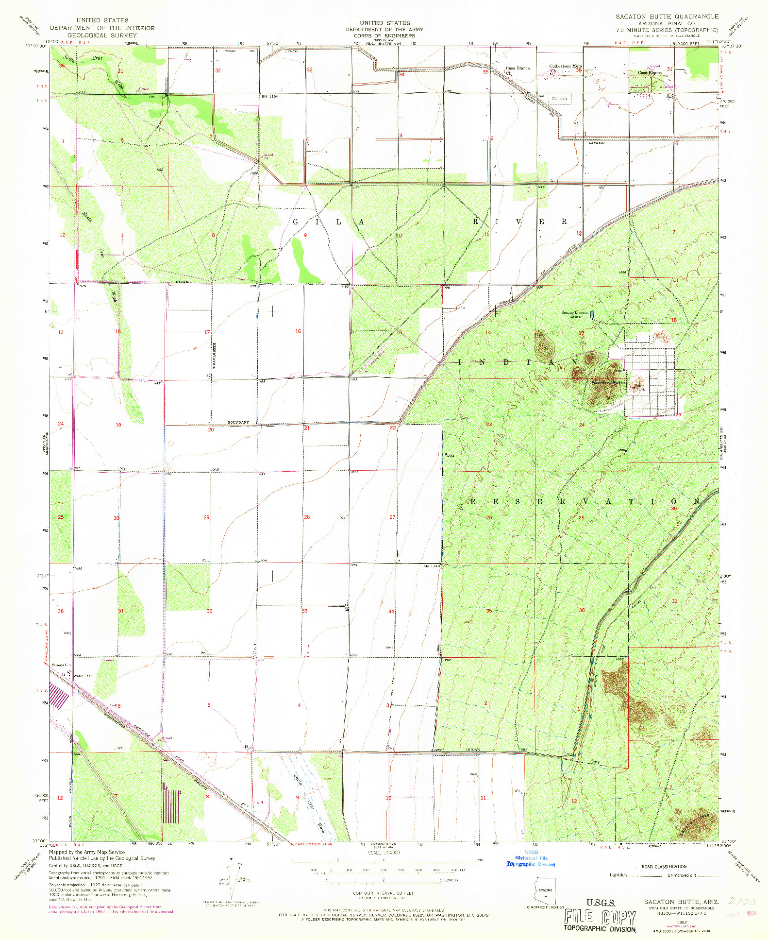 USGS 1:24000-SCALE QUADRANGLE FOR SACATON BUTTE, AZ 1952