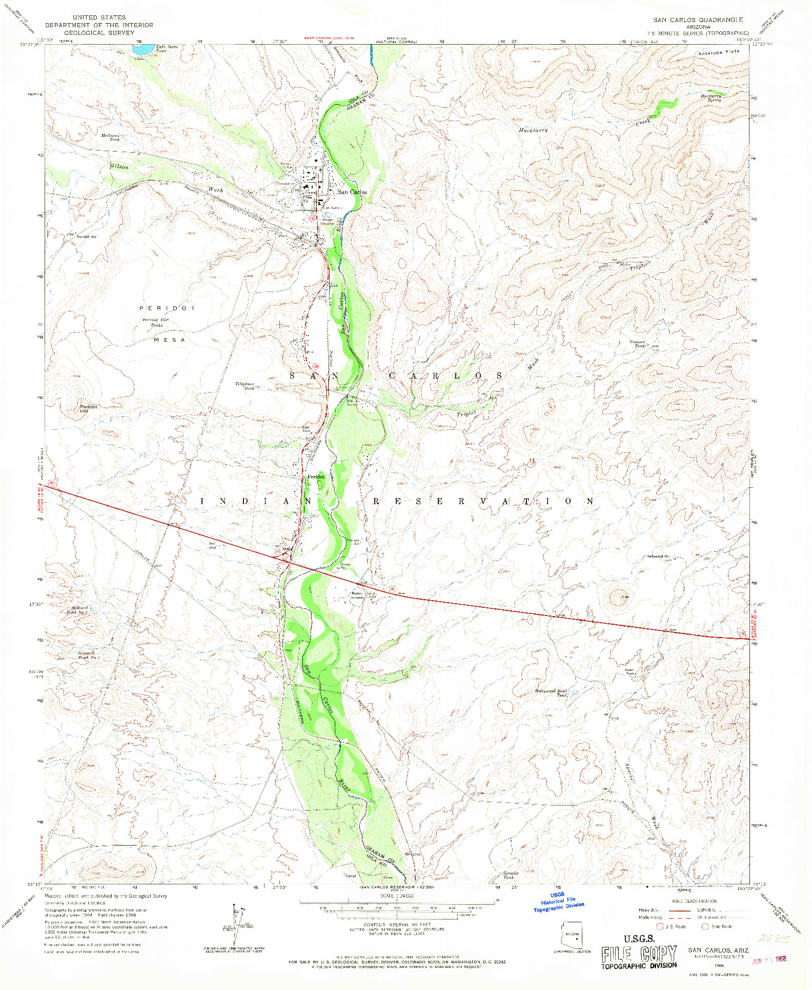 USGS 1:24000-SCALE QUADRANGLE FOR SAN CARLOS, AZ 1966