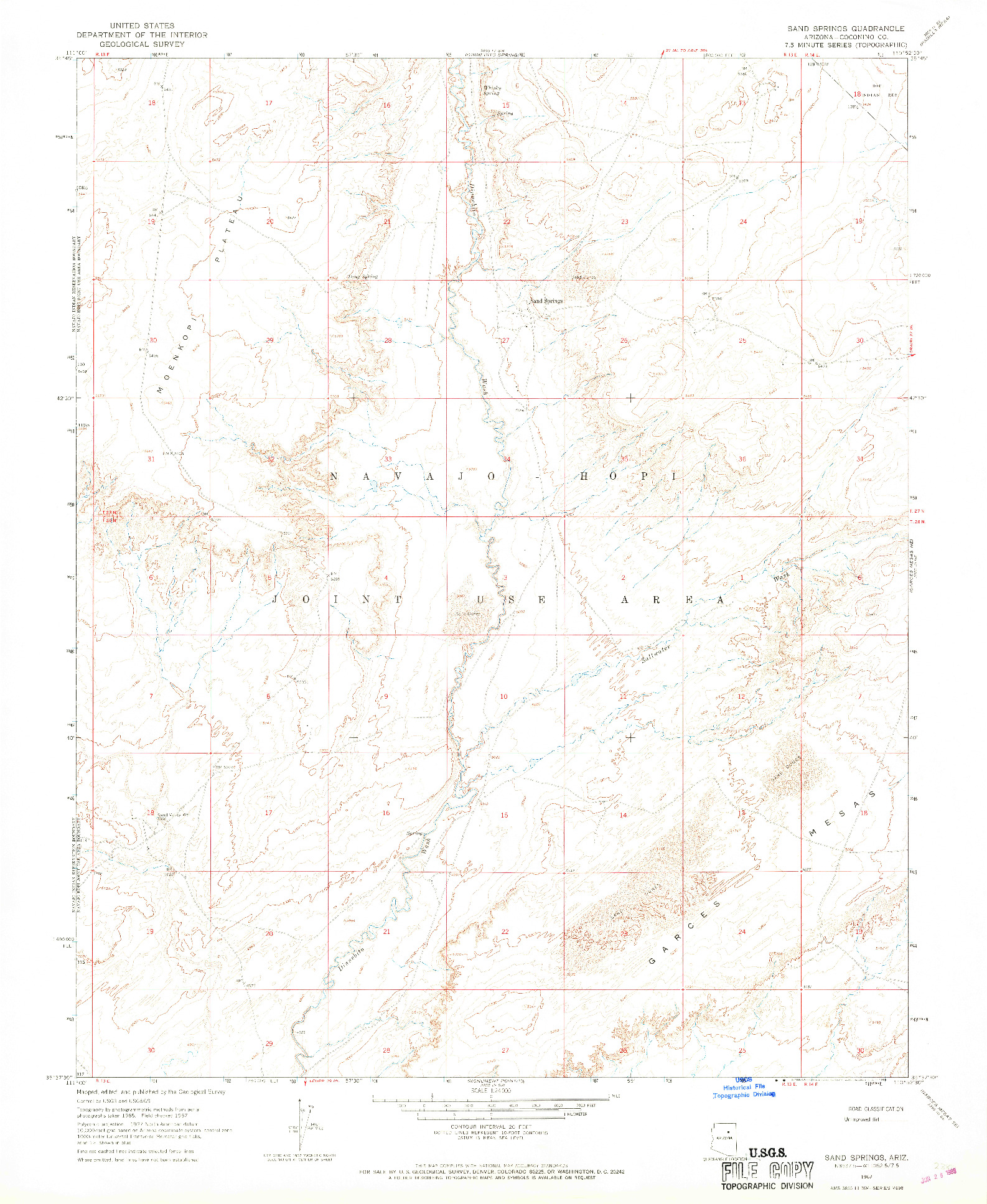 USGS 1:24000-SCALE QUADRANGLE FOR SAND SPRINGS, AZ 1967