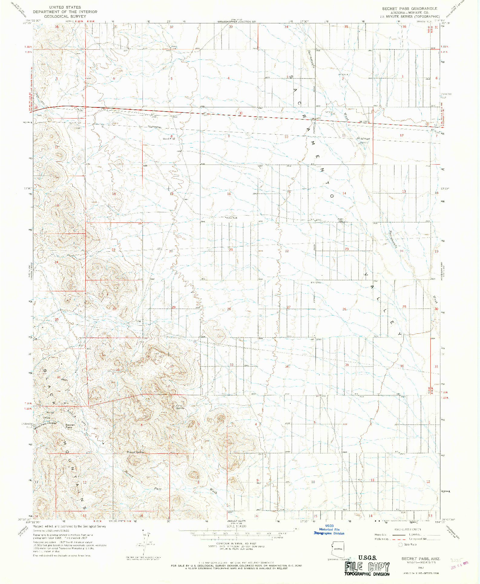 USGS 1:24000-SCALE QUADRANGLE FOR SECRET PASS, AZ 1967