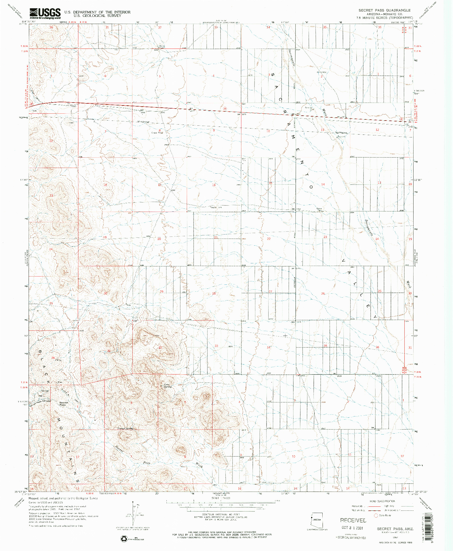USGS 1:24000-SCALE QUADRANGLE FOR SECRET PASS, AZ 1967