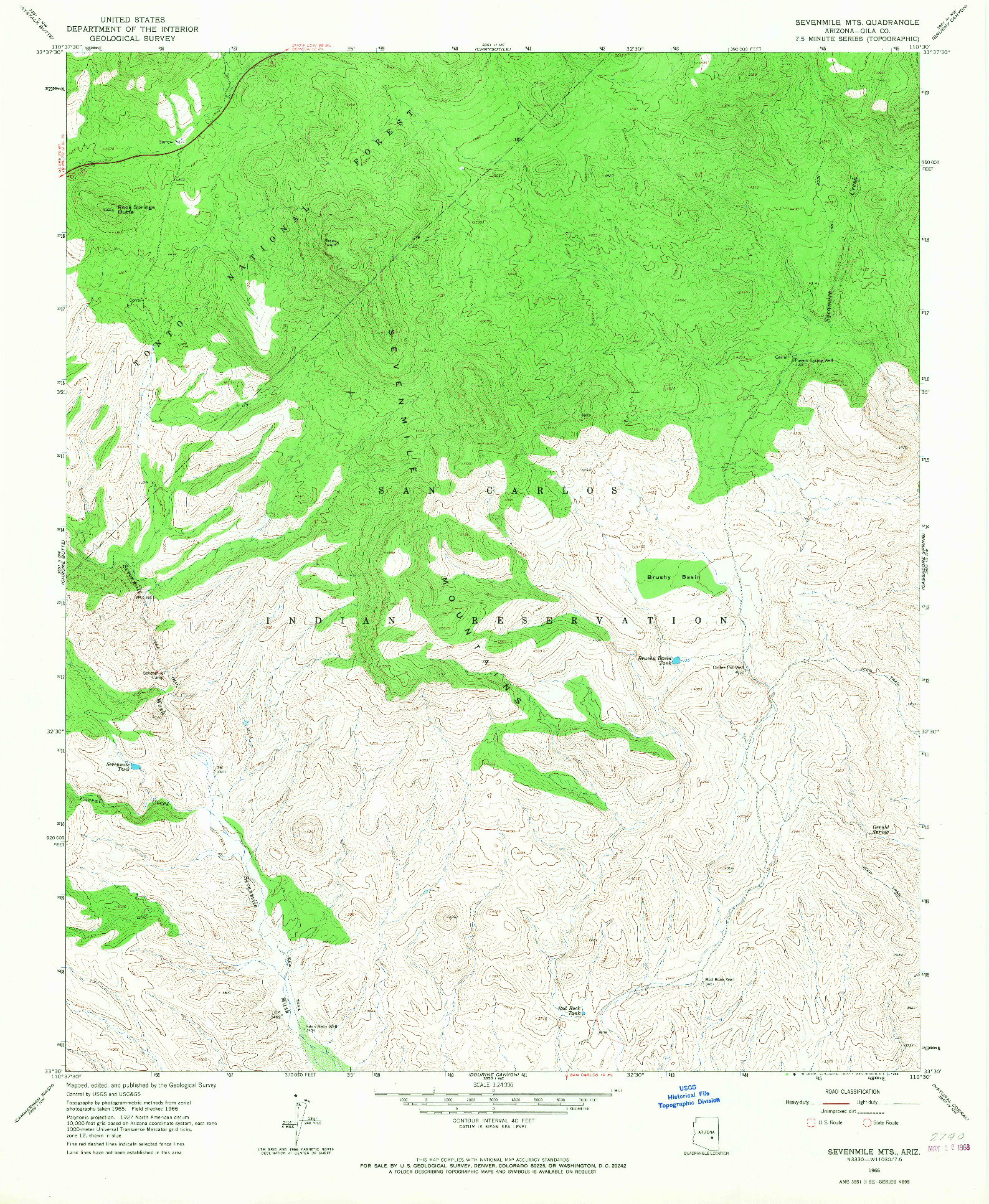 USGS 1:24000-SCALE QUADRANGLE FOR SEVENMILE MTS., AZ 1966