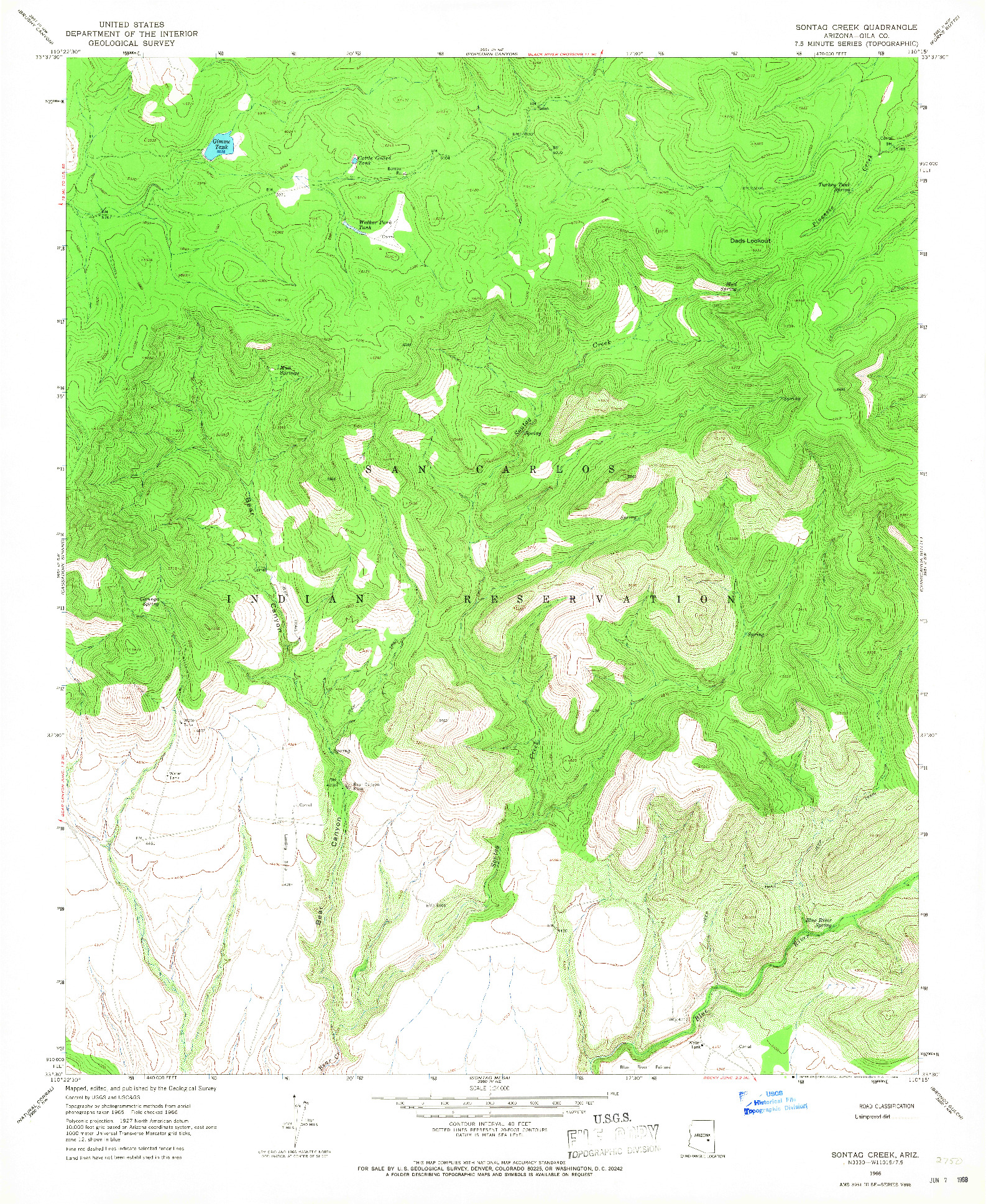 USGS 1:24000-SCALE QUADRANGLE FOR SONTAG CREEK, AZ 1966