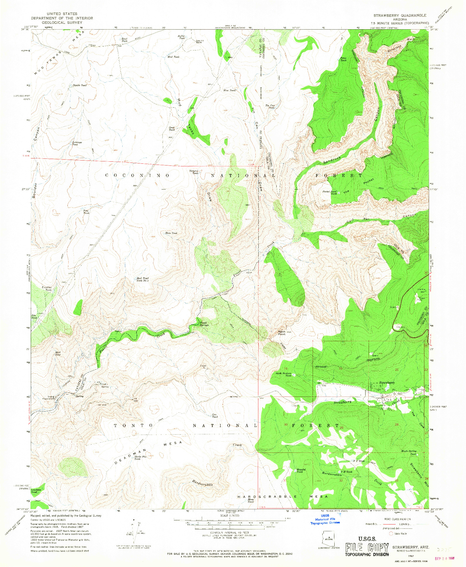 USGS 1:24000-SCALE QUADRANGLE FOR STRAWBERRY, AZ 1967