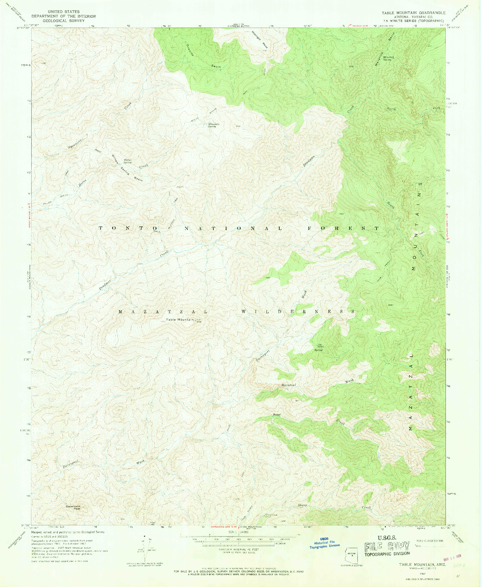 USGS 1:24000-SCALE QUADRANGLE FOR TABLE MOUNTAIN, AZ 1967