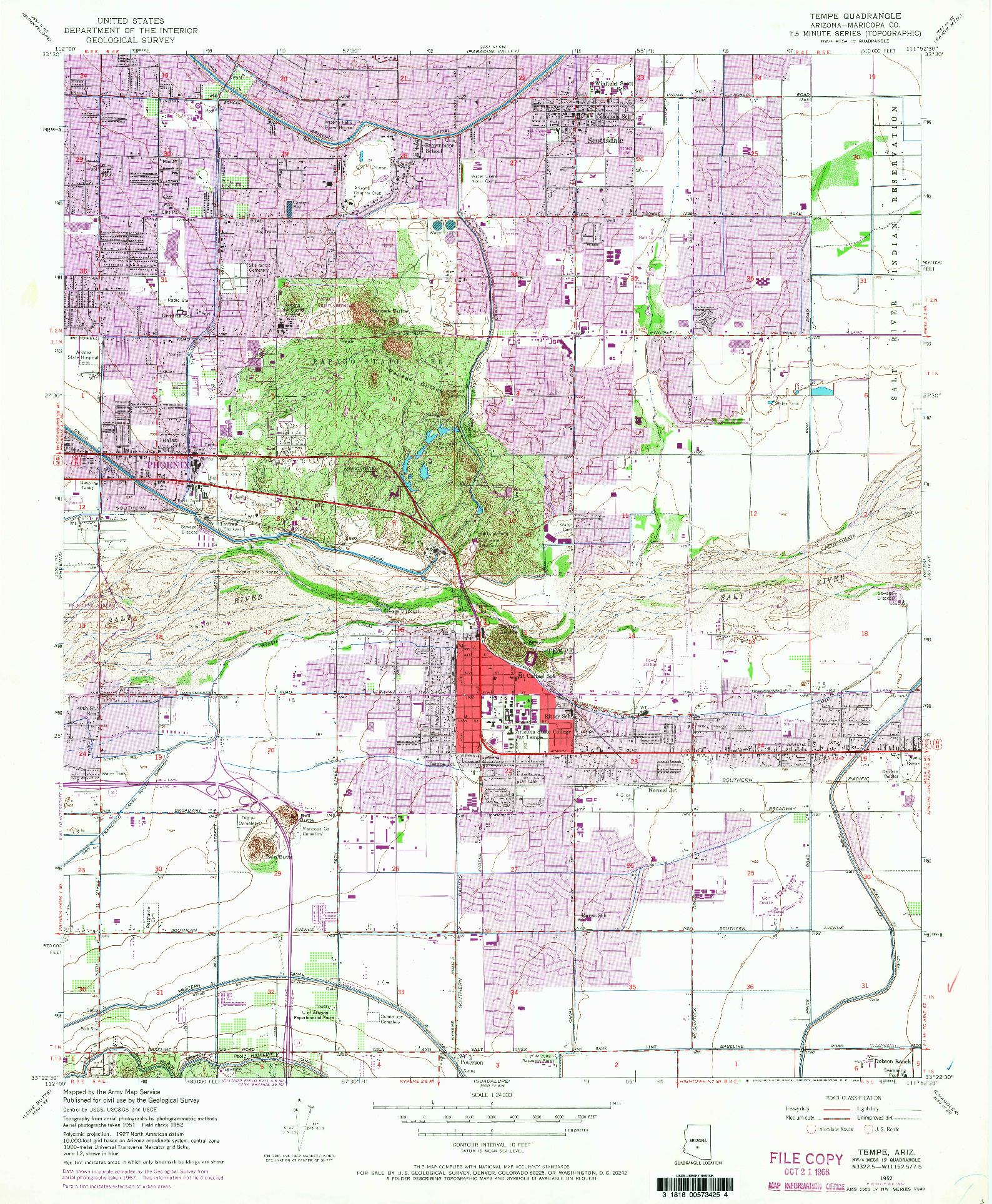 USGS 1:24000-SCALE QUADRANGLE FOR TEMPE, AZ 1952