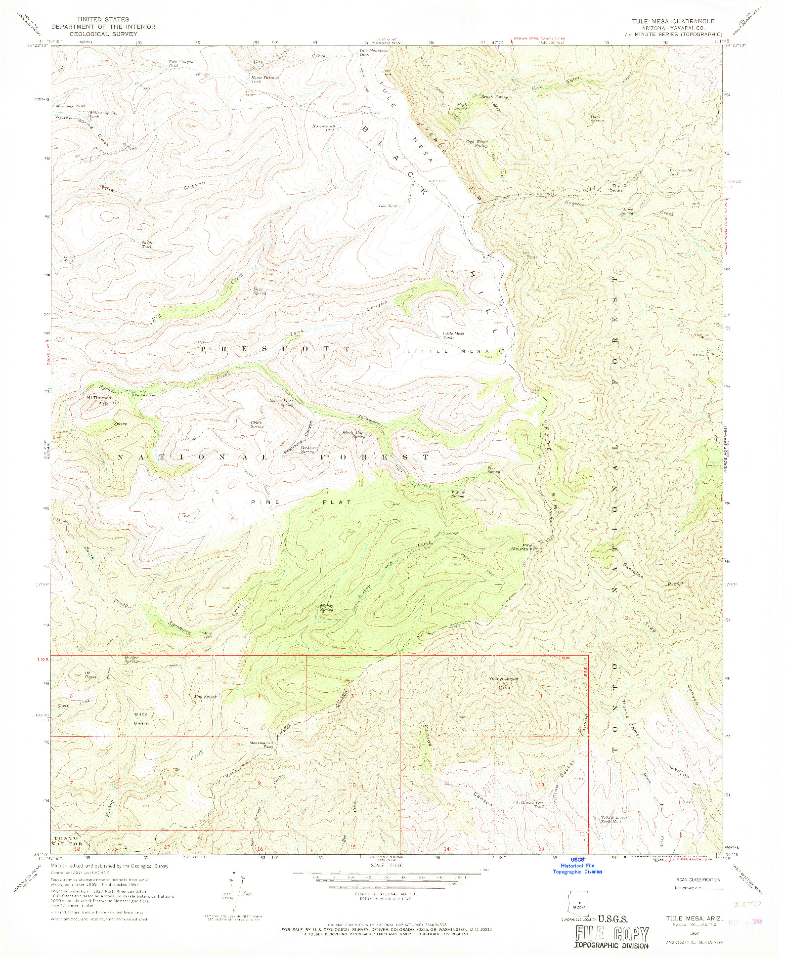 USGS 1:24000-SCALE QUADRANGLE FOR TULE MESA, AZ 1967