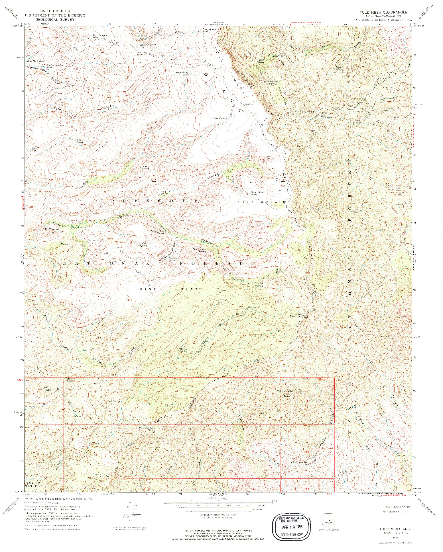 USGS 1:24000-SCALE QUADRANGLE FOR TULE MESA, AZ 1967