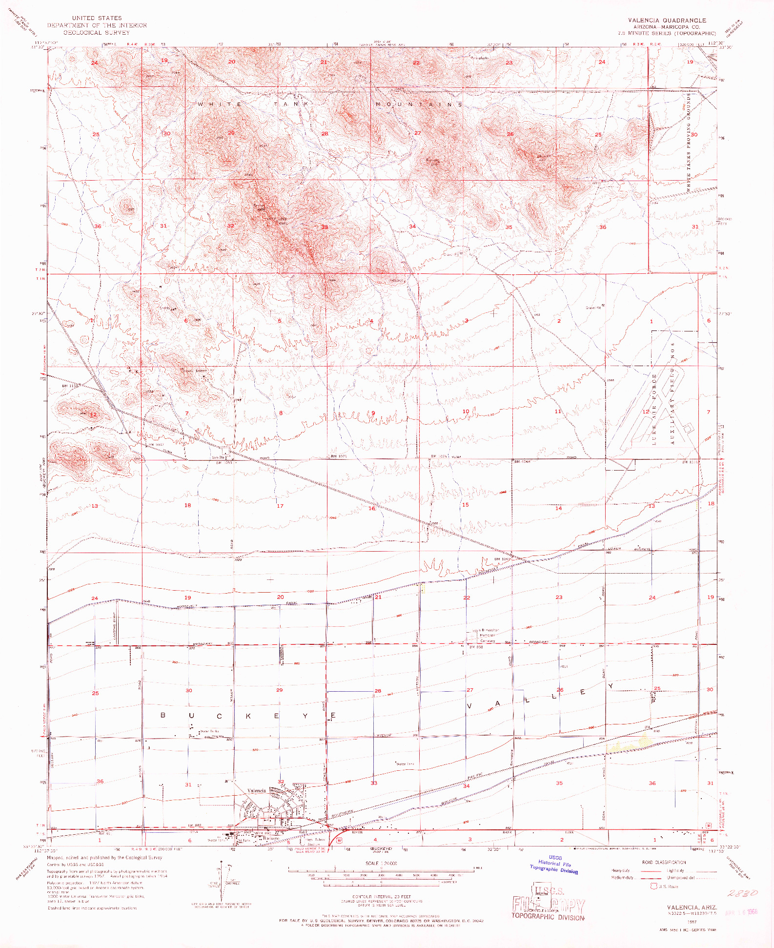 USGS 1:24000-SCALE QUADRANGLE FOR VALENCIA, AZ 1957
