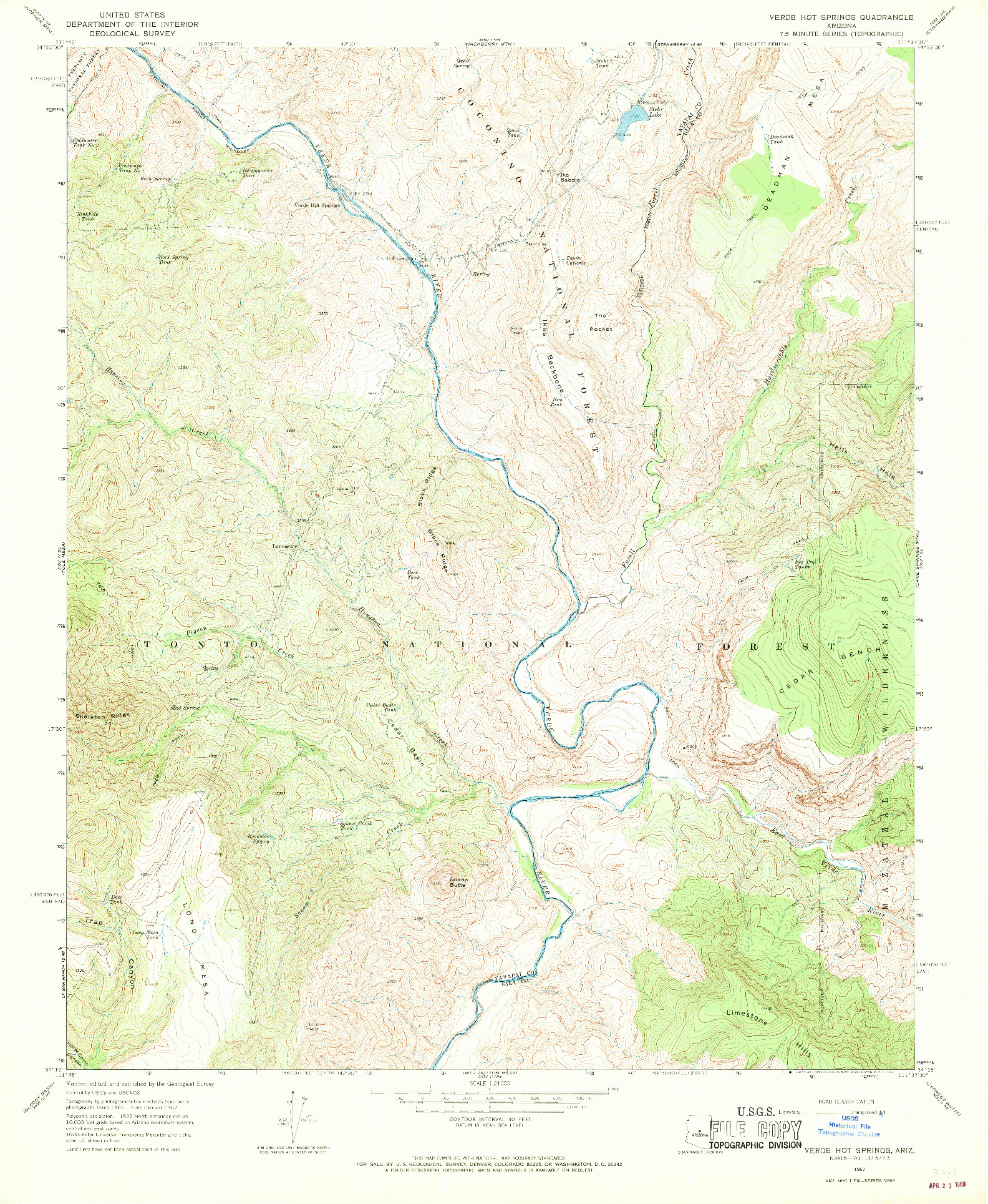 USGS 1:24000-SCALE QUADRANGLE FOR VERDE HOT SPRINGS, AZ 1967