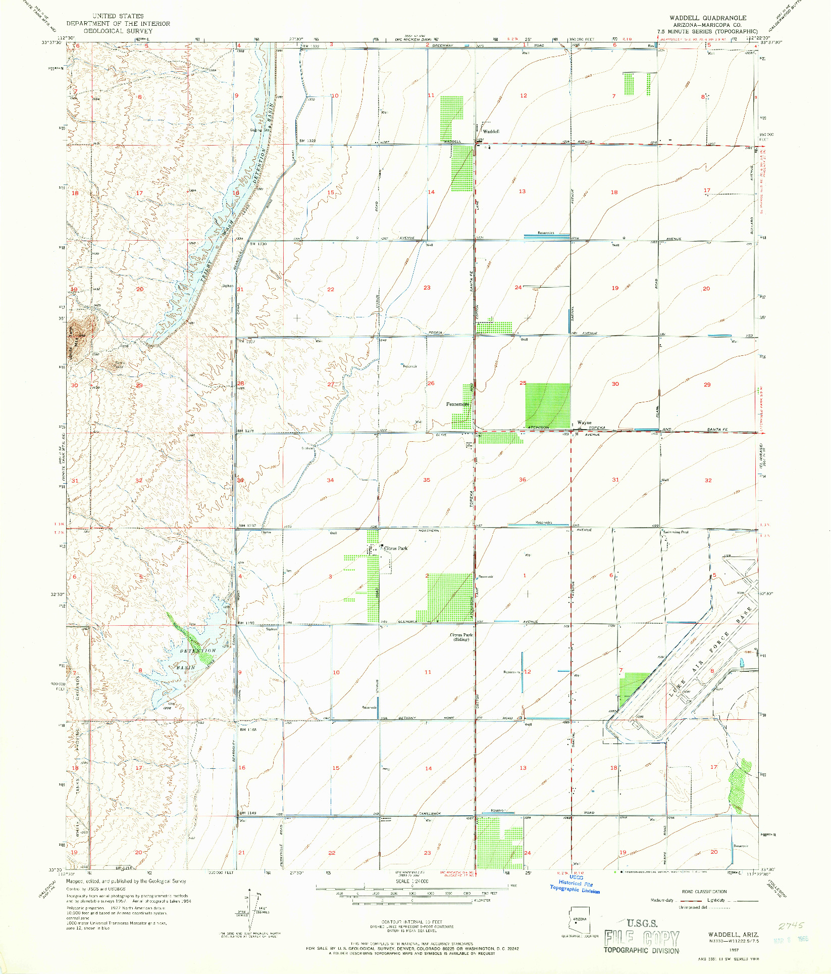 USGS 1:24000-SCALE QUADRANGLE FOR WADDELL, AZ 1957