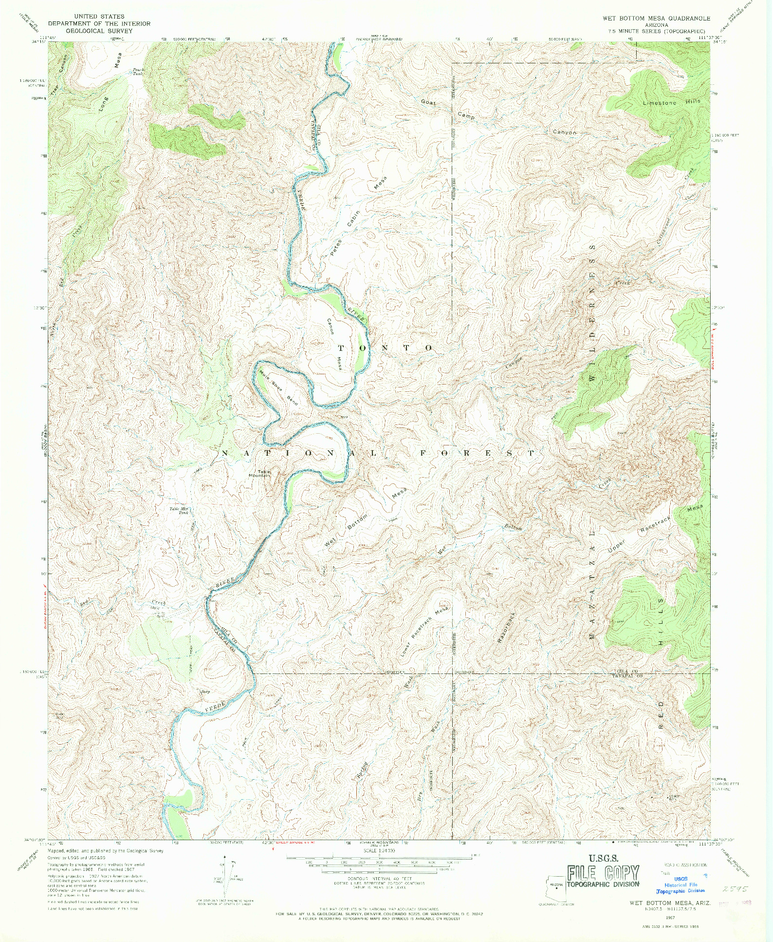 USGS 1:24000-SCALE QUADRANGLE FOR WET BOTTOM MESA, AZ 1967