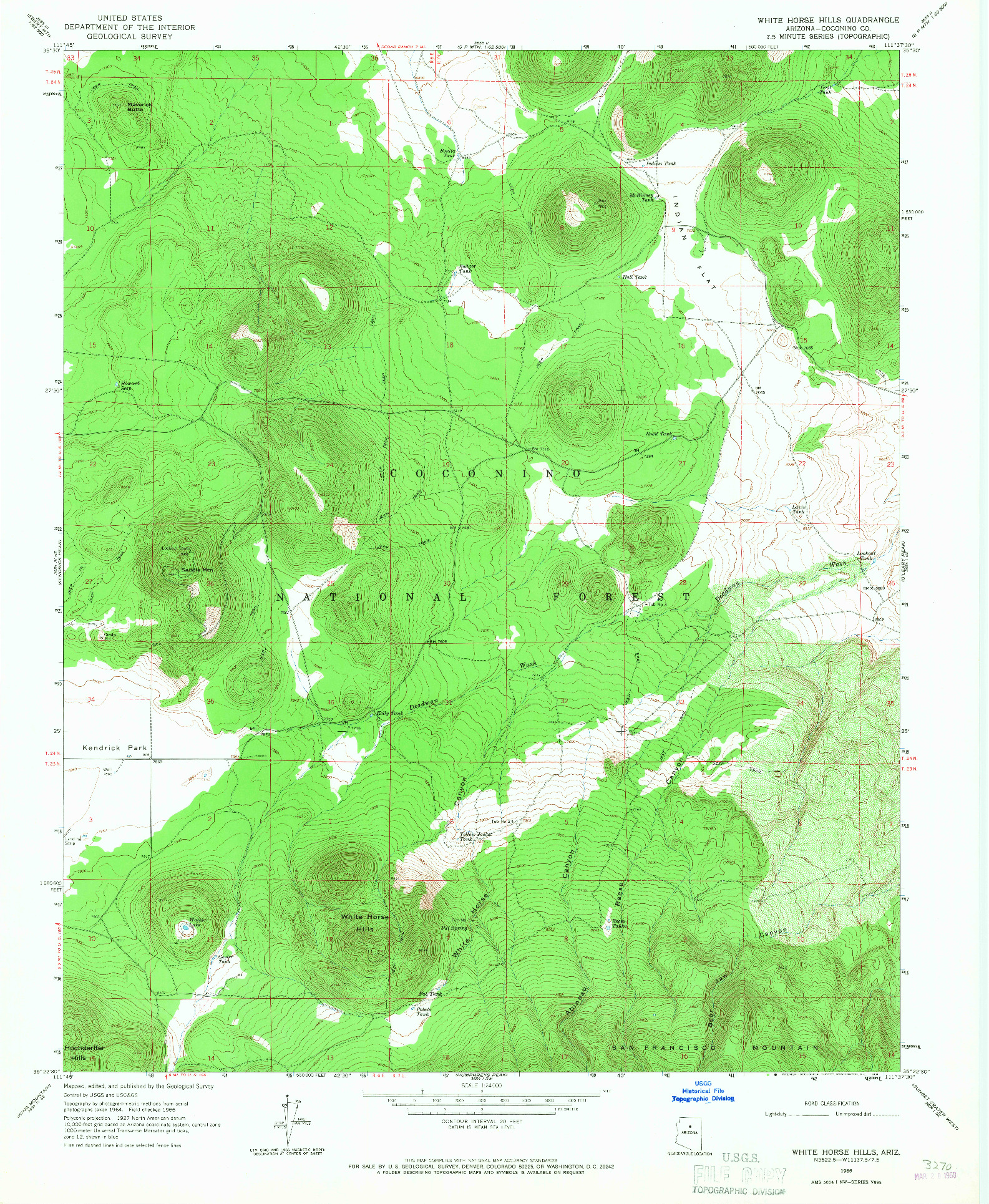 USGS 1:24000-SCALE QUADRANGLE FOR WHITE HORSE HILLS, AZ 1966