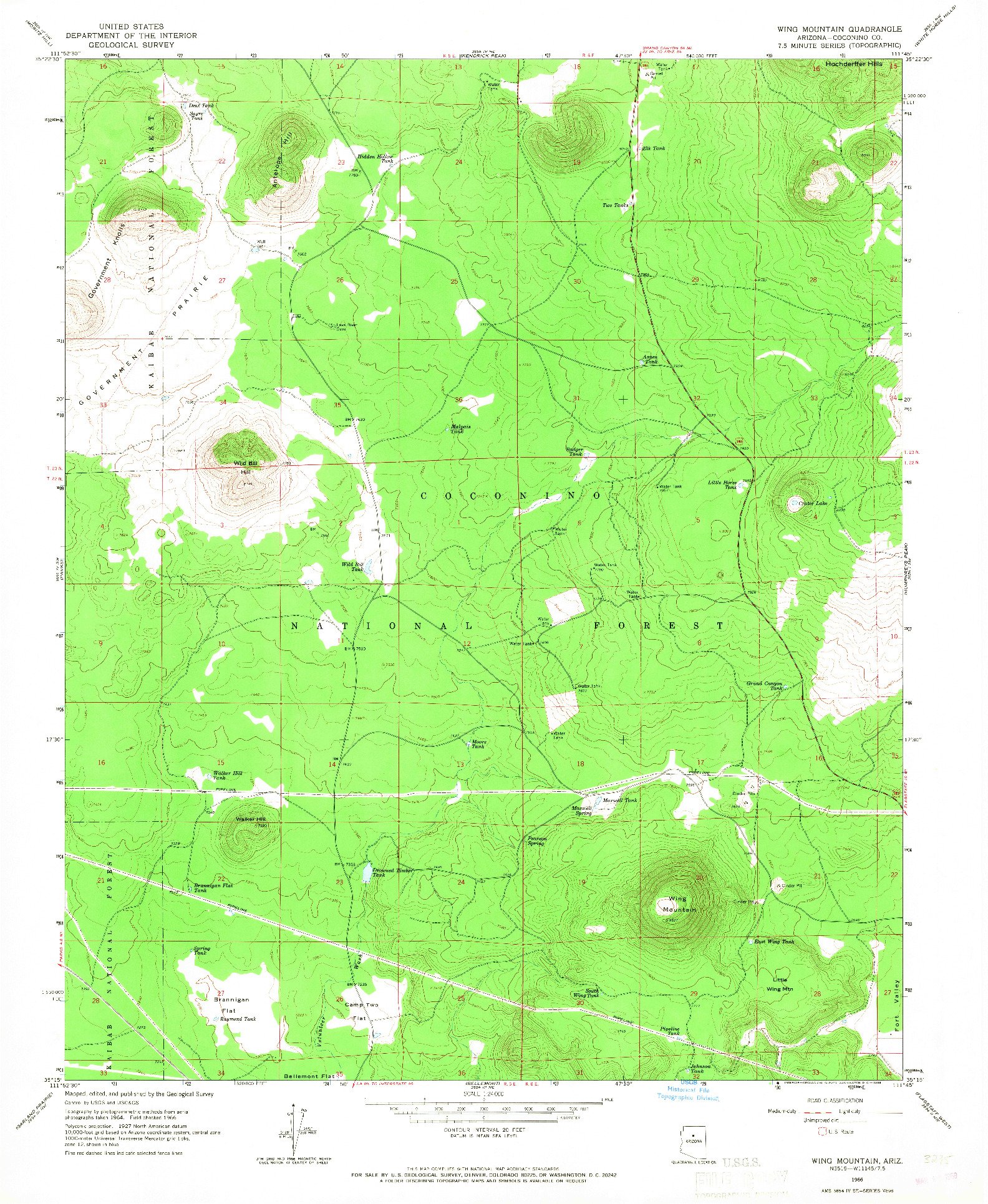 USGS 1:24000-SCALE QUADRANGLE FOR WING MOUNTAIN, AZ 1966