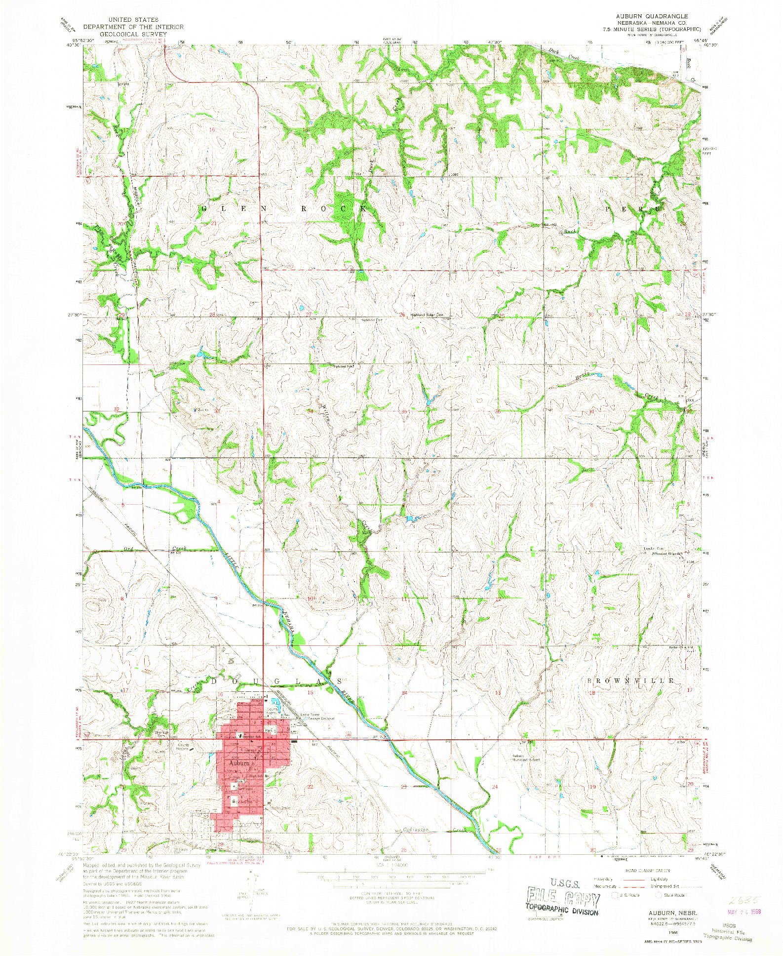 USGS 1:24000-SCALE QUADRANGLE FOR AUBURN, NE 1966