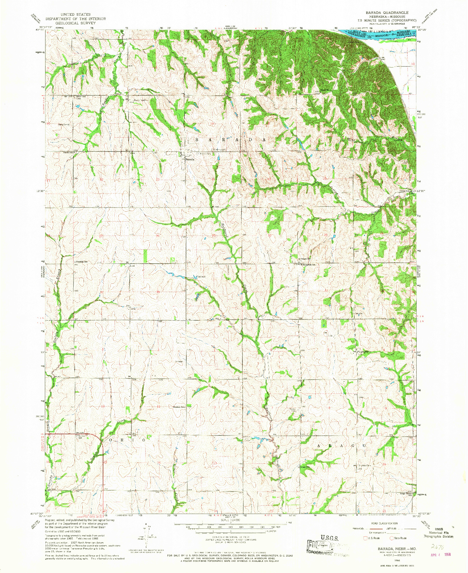 USGS 1:24000-SCALE QUADRANGLE FOR BARADA, NE 1966