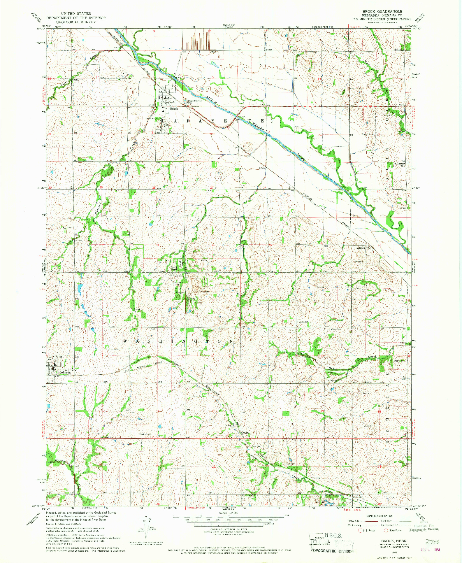 USGS 1:24000-SCALE QUADRANGLE FOR BROCK, NE 1966