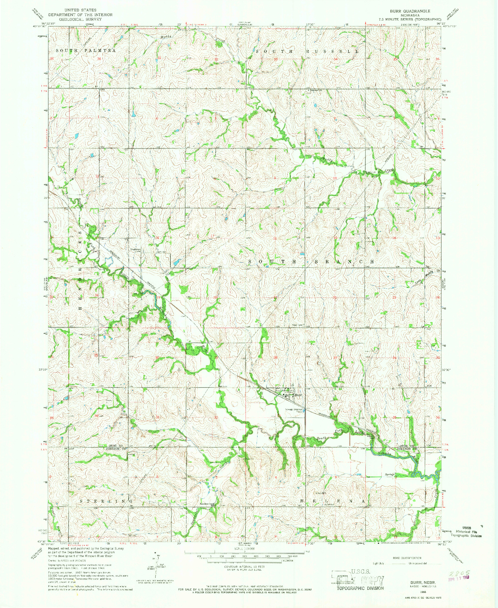 USGS 1:24000-SCALE QUADRANGLE FOR BURR, NE 1966