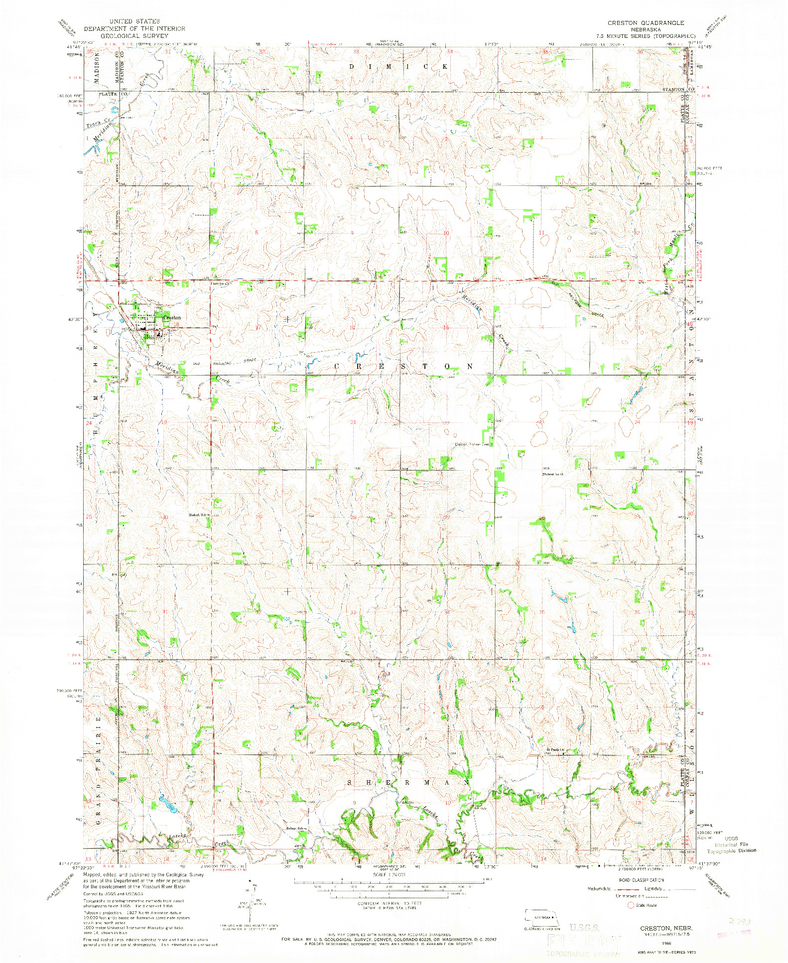 USGS 1:24000-SCALE QUADRANGLE FOR CRESTON, NE 1966