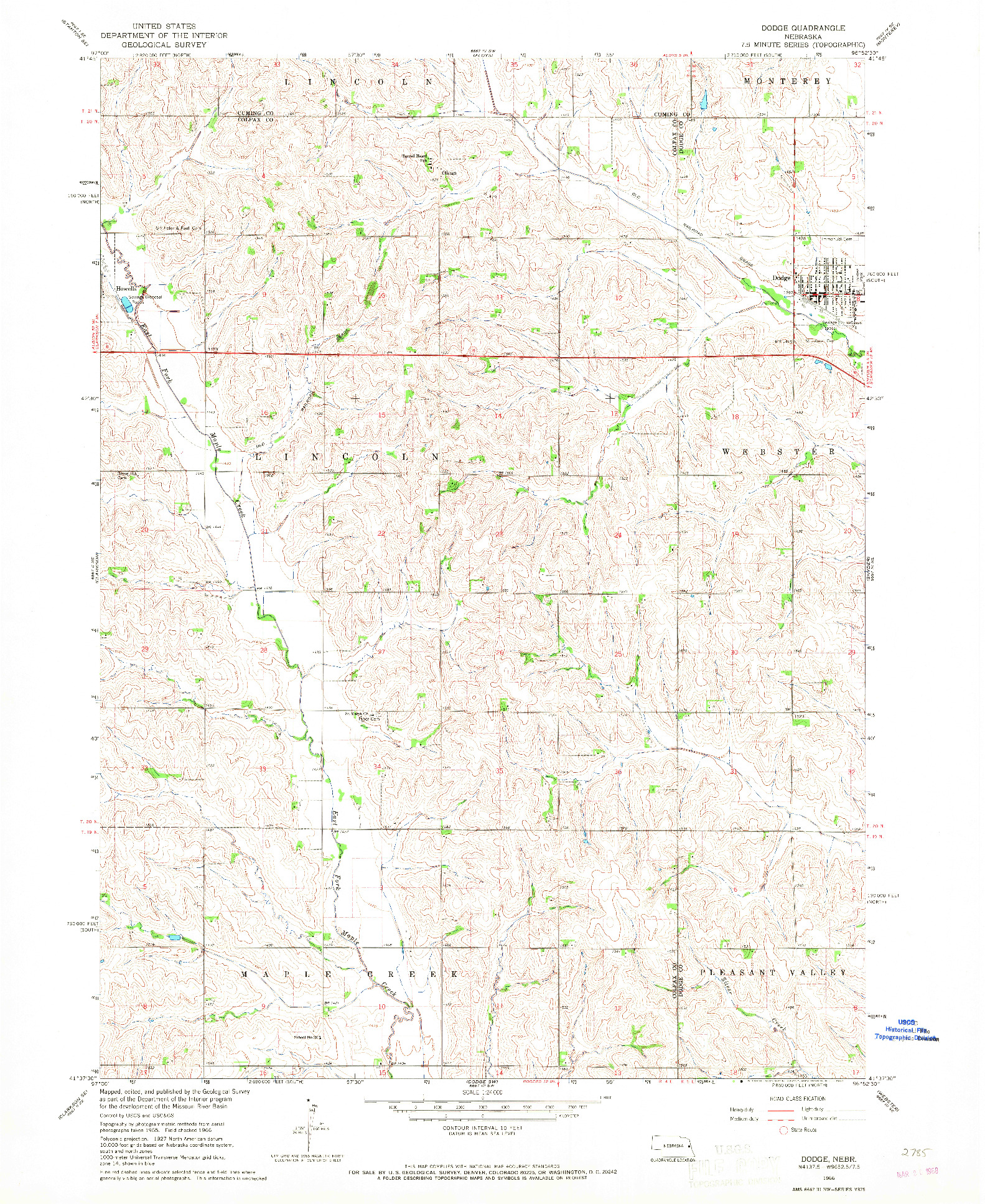 USGS 1:24000-SCALE QUADRANGLE FOR DODGE, NE 1966