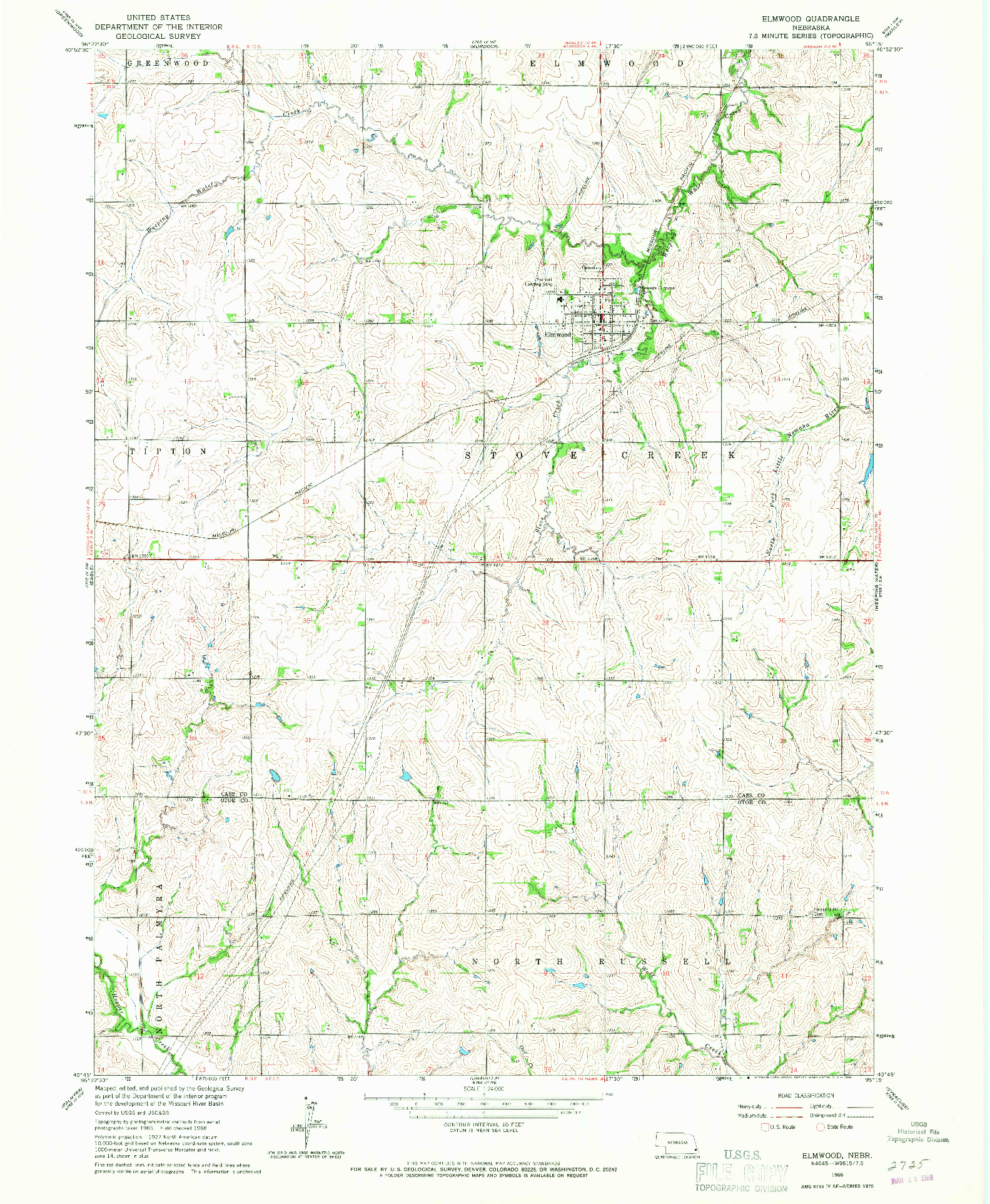 USGS 1:24000-SCALE QUADRANGLE FOR ELMWOOD, NE 1966