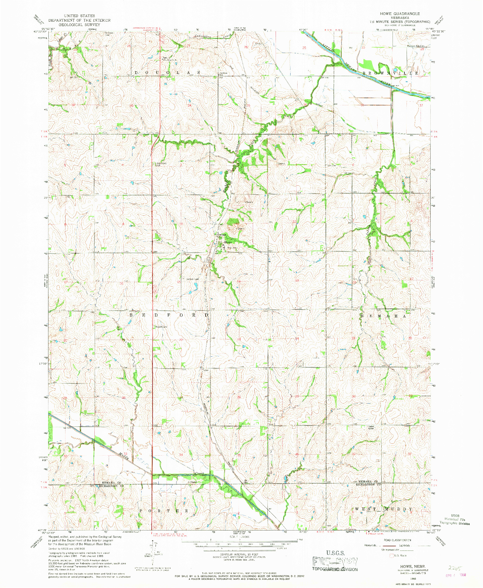 USGS 1:24000-SCALE QUADRANGLE FOR HOWE, NE 1966