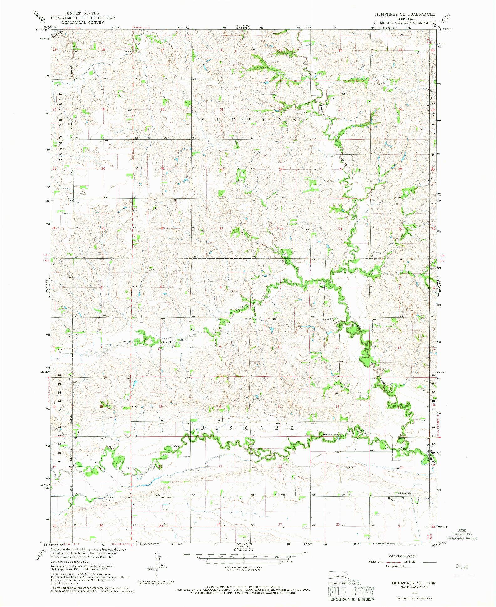 USGS 1:24000-SCALE QUADRANGLE FOR HUMPHREY SE, NE 1966