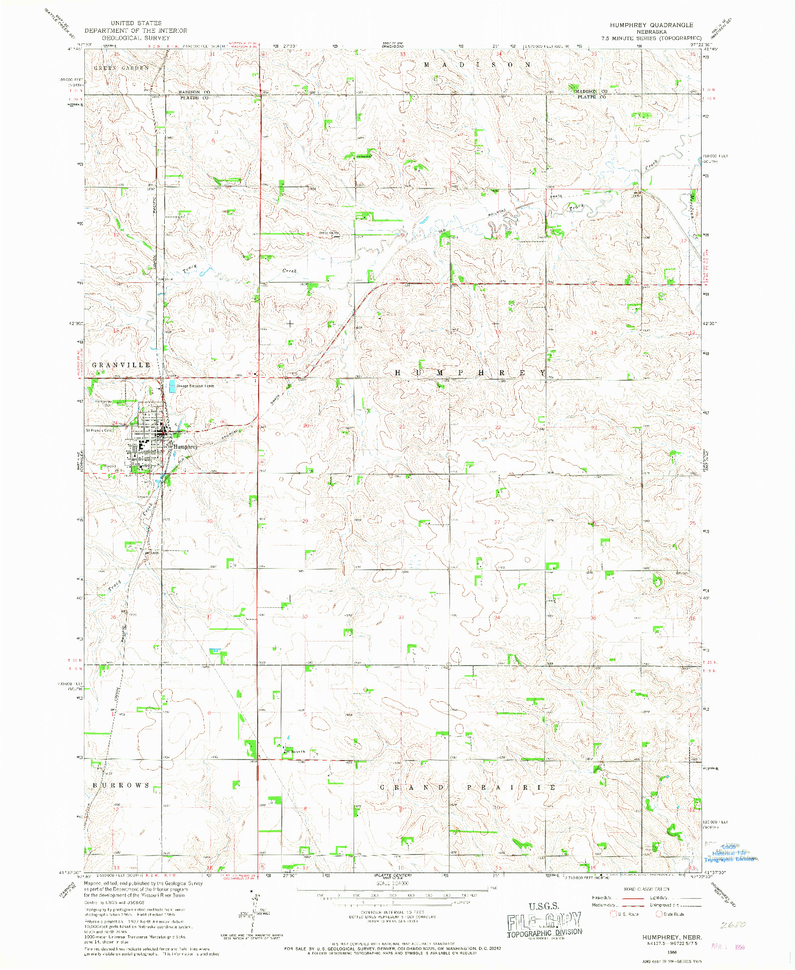 USGS 1:24000-SCALE QUADRANGLE FOR HUMPHREY, NE 1966