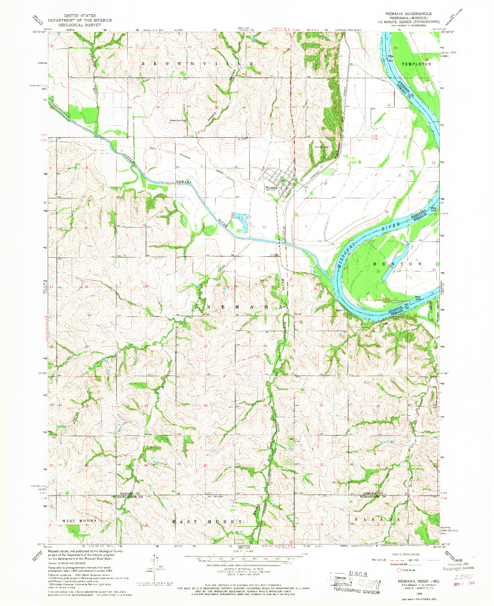 USGS 1:24000-SCALE QUADRANGLE FOR NEMAHA, NE 1966