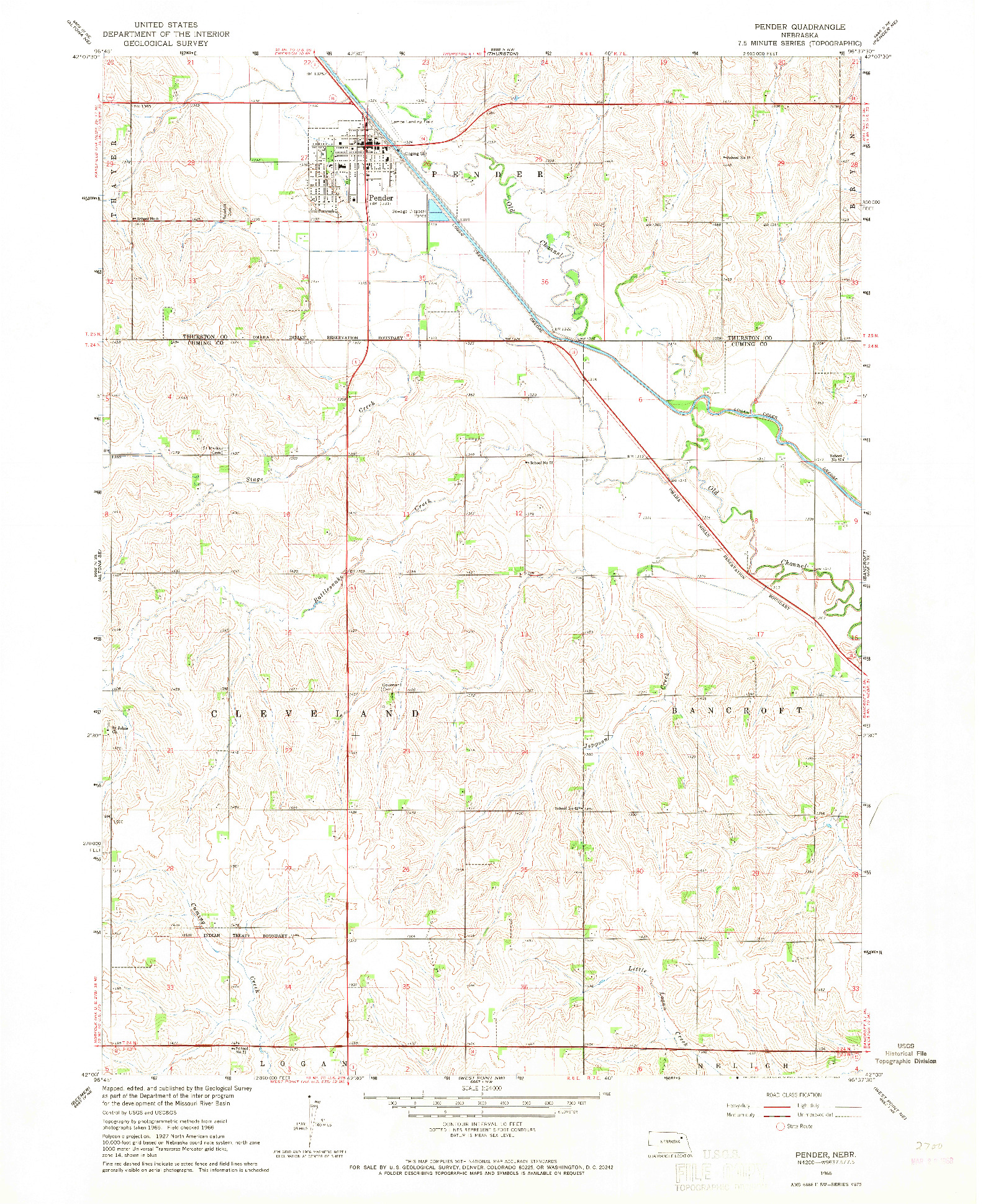 USGS 1:24000-SCALE QUADRANGLE FOR PENDER, NE 1966