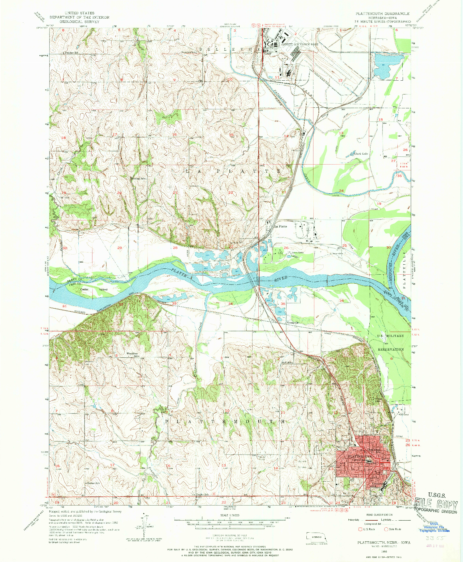 USGS 1:24000-SCALE QUADRANGLE FOR PLATTSMOUTH, NE 1956