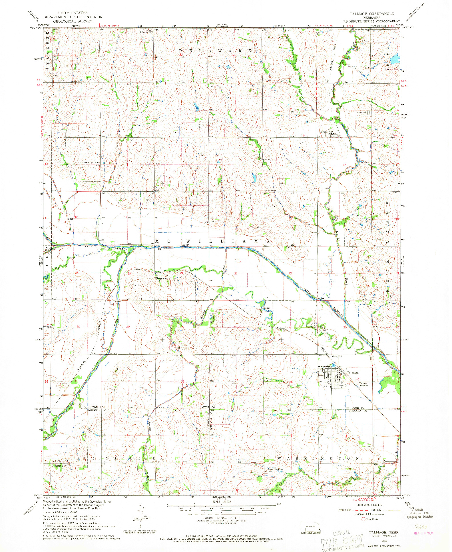 USGS 1:24000-SCALE QUADRANGLE FOR TALMAGE, NE 1966