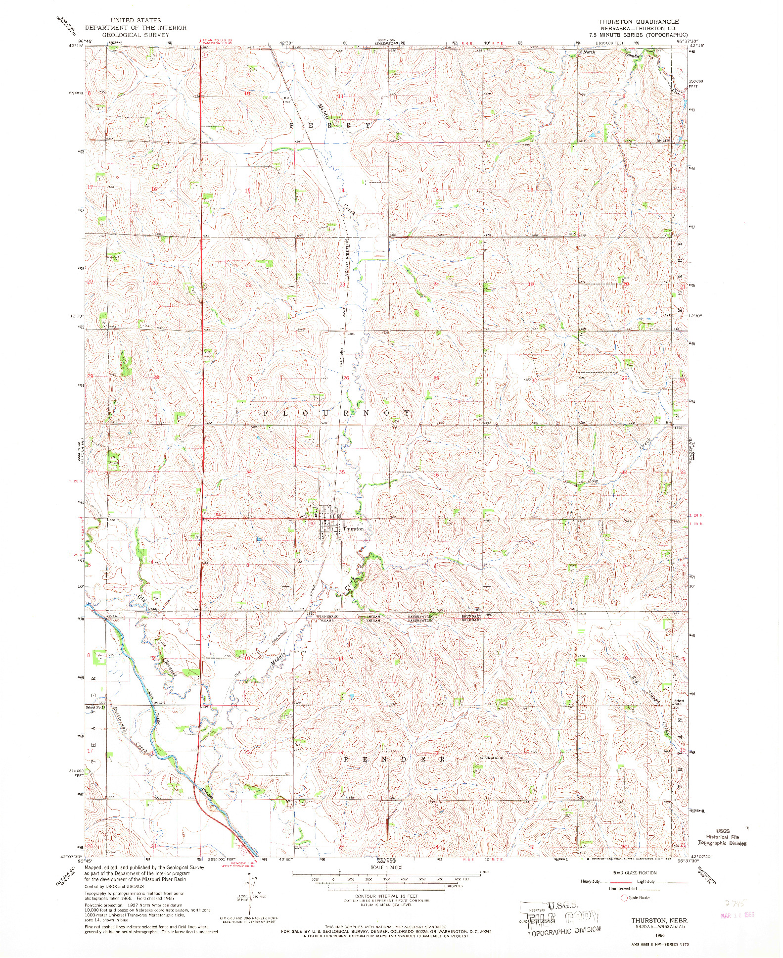 USGS 1:24000-SCALE QUADRANGLE FOR THURSTON, NE 1966