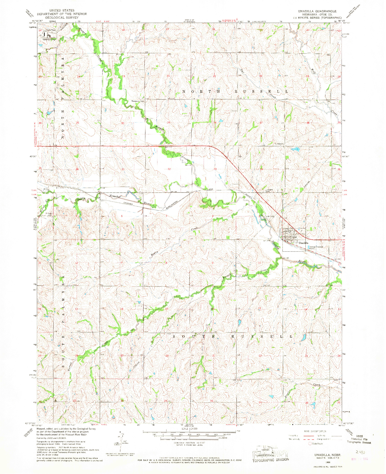 USGS 1:24000-SCALE QUADRANGLE FOR UNADILLA, NE 1966