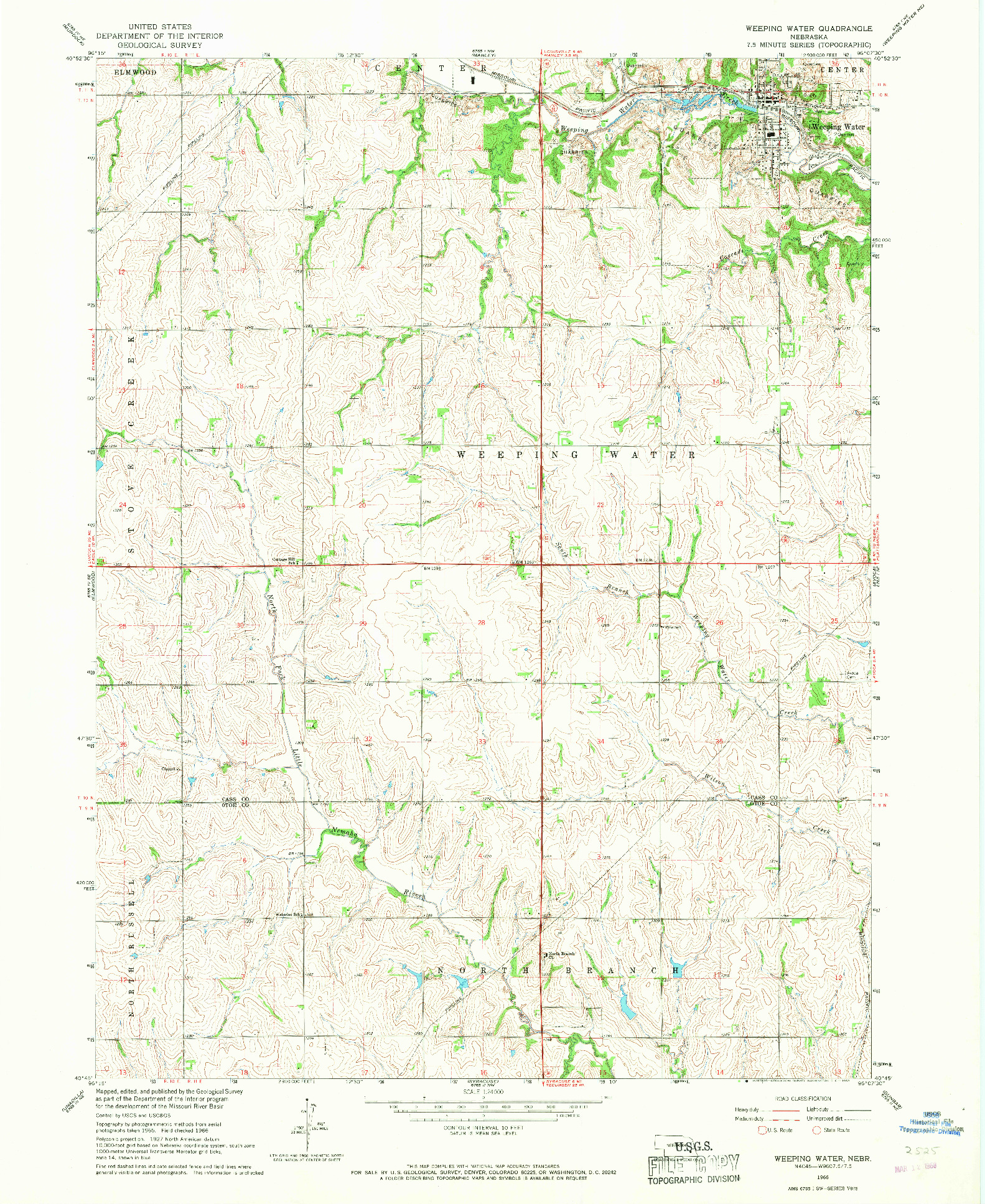 USGS 1:24000-SCALE QUADRANGLE FOR WEEPING WATER, NE 1966