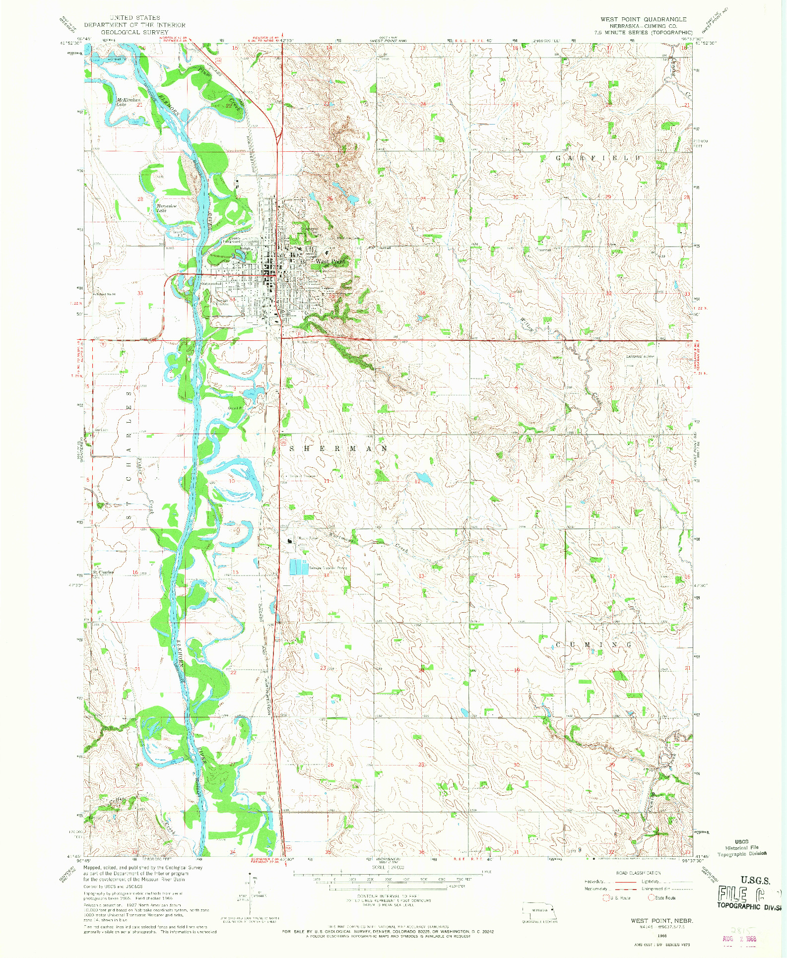USGS 1:24000-SCALE QUADRANGLE FOR WEST POINT, NE 1966