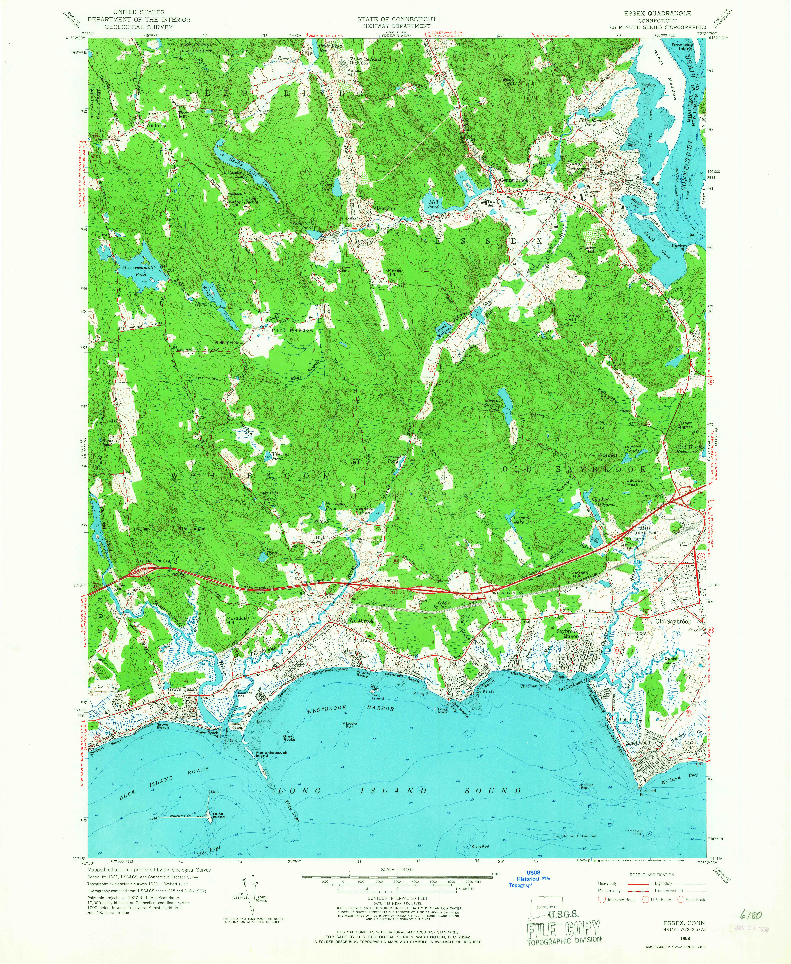 USGS 1:24000-SCALE QUADRANGLE FOR ESSEX, CT 1958